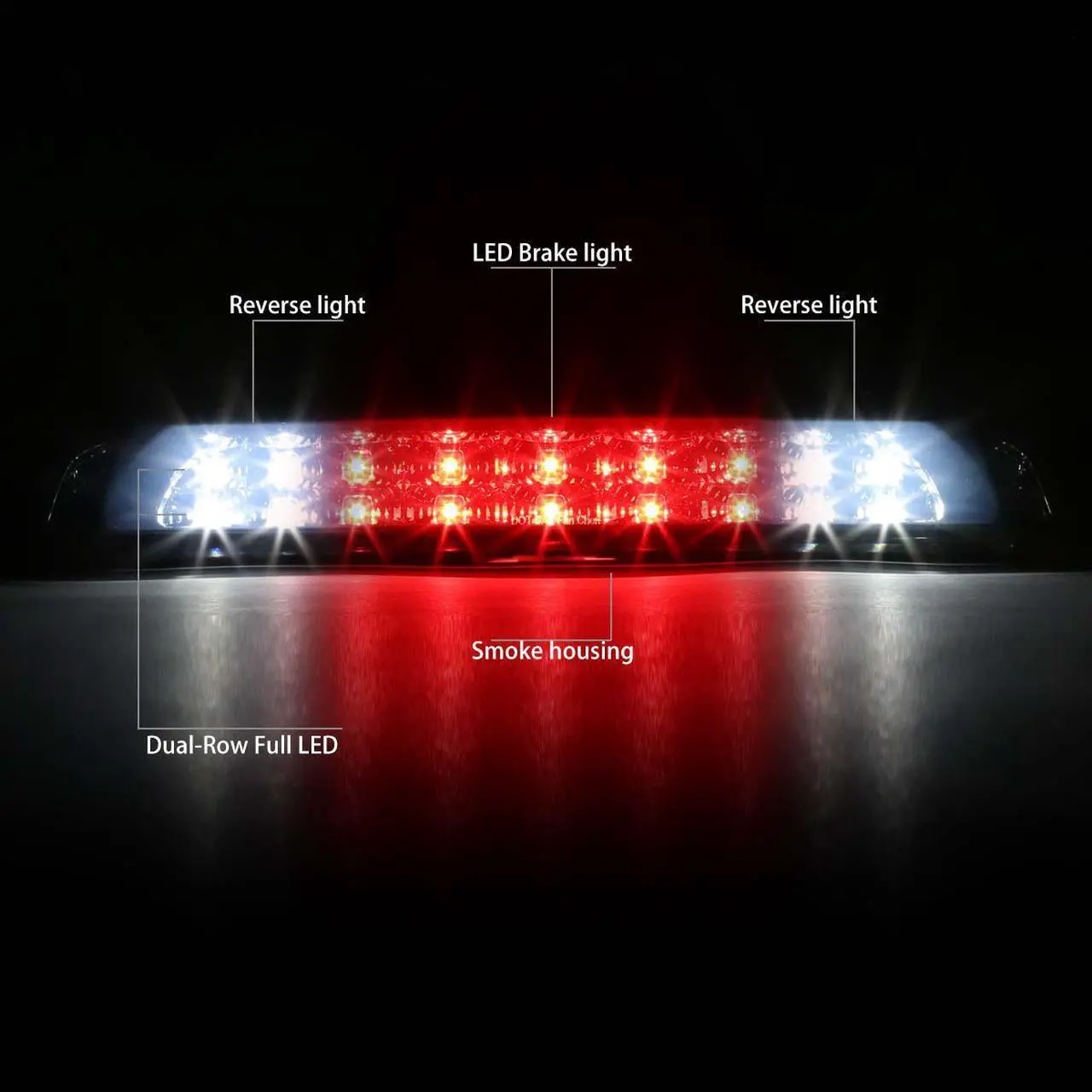 Alt view image 2 of 7 - For 2007 to 2018 Toyota Tundra Dual Row LED 3rd Third Tail Brake Light Rear Stop Cargo Lamp Smoked Housing 08 09 10 11 12 13 14 15 16 17