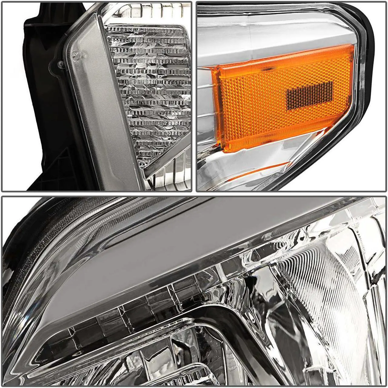 Alt view image 3 of 5 - DNA Motoring HL-OH-TTUND14-CH-AM For 2014 to 2020 Toyota Tundra Pair Chrome Housing Amber Side Headlight Headlamps 15 16 Left + Right