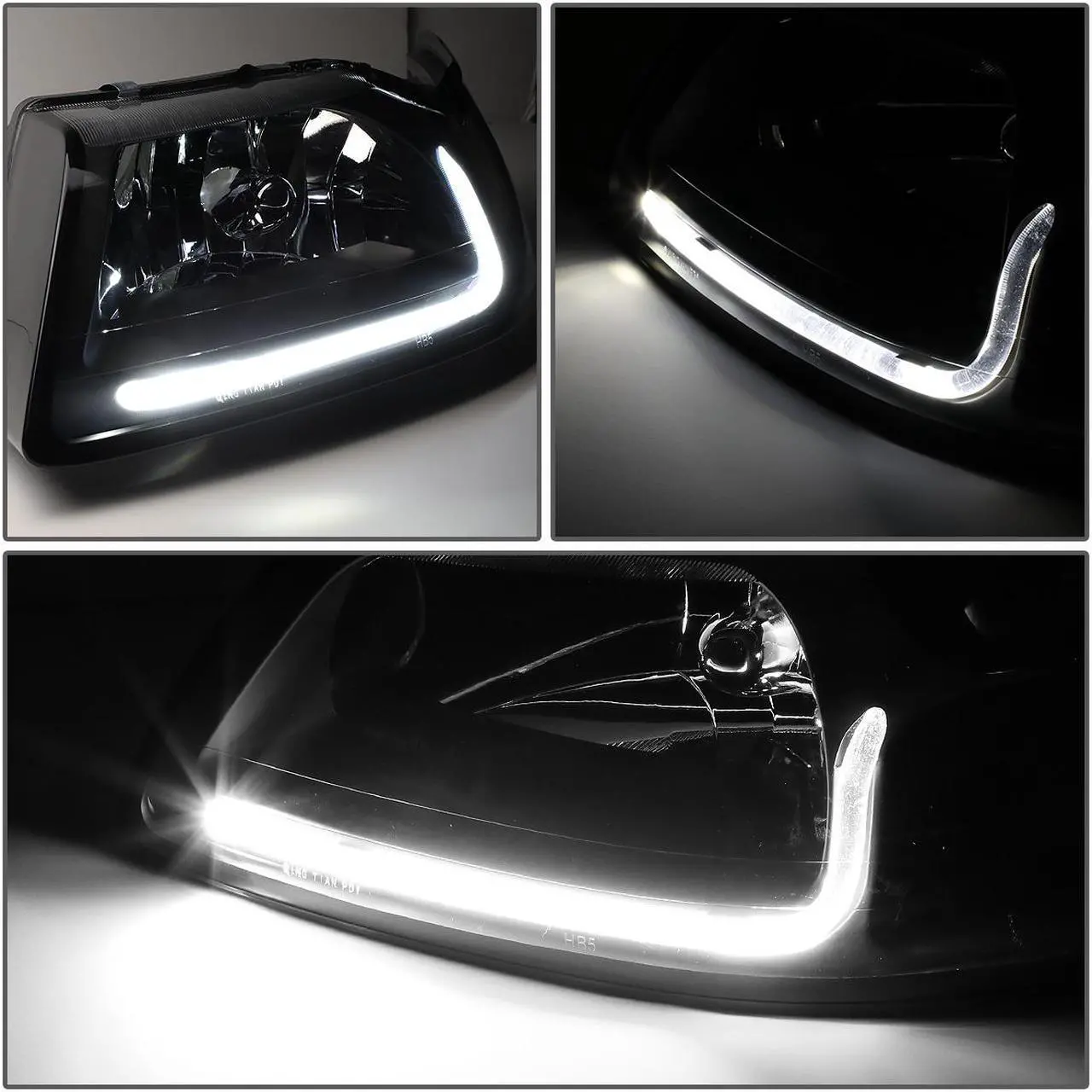 Alt view image 3 of 7 - DNA Motoring HL-LB-FM99-BK-CL1 For 1999 to 2004 Ford Mustang LED Daytime Running Light Bar Headlight Black Housing Clear Corner Headlamp 00 01 02 03 Left + Right