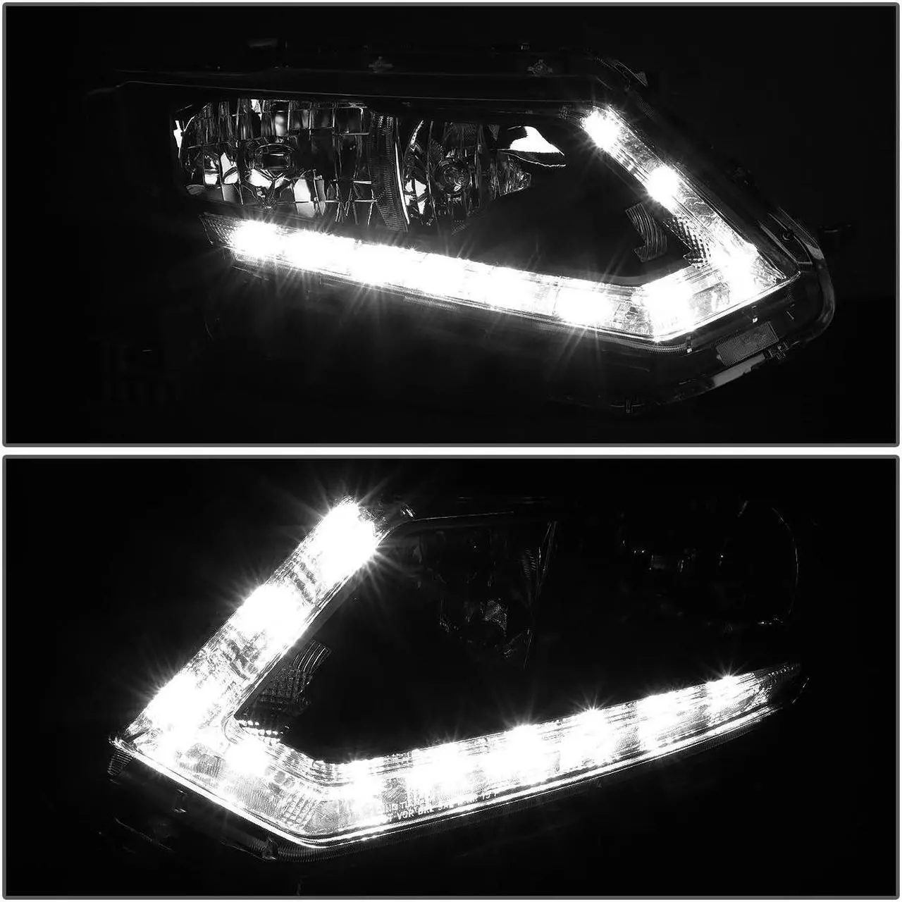 Alt view image 3 of 7 - DNA Motoring HL-OH-NROG14-BK-CL1 For 2014 to 2016 Nissan Rogue Pair Black Housing Clear Side LED DRL Strip Front Driving HeadLight Headlamp 15