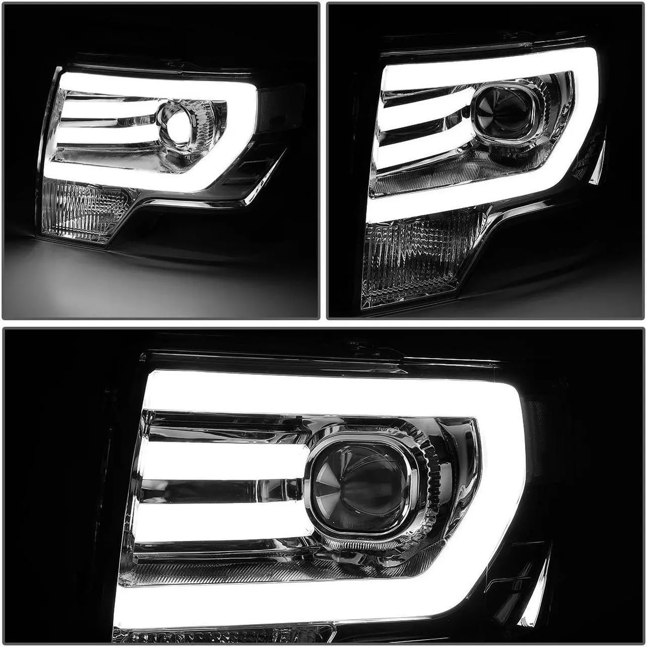 Alt view image 3 of 7 - DNA Motoring HL-3D-F15009-SM-CL1 For 2009 to 2014 Ford F150 Pair Smoked Housing Clear Corner 3D LED DRL Projector Headlight Headlamps 10 11 12 13