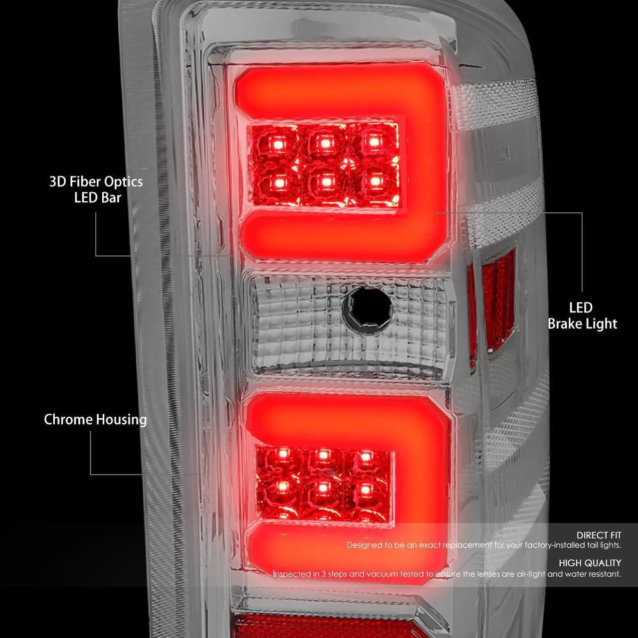 Alt view image 2 of 7 - DNA Motoring TL-CSIL15-LED-RD3D-CH-CL For 2014-2019 Chevy Silverado / GMC Sierra 1500 2500 3500 HD Red 3D LED Light Bar Tail Lights ( Chrome Housing Clear lens )