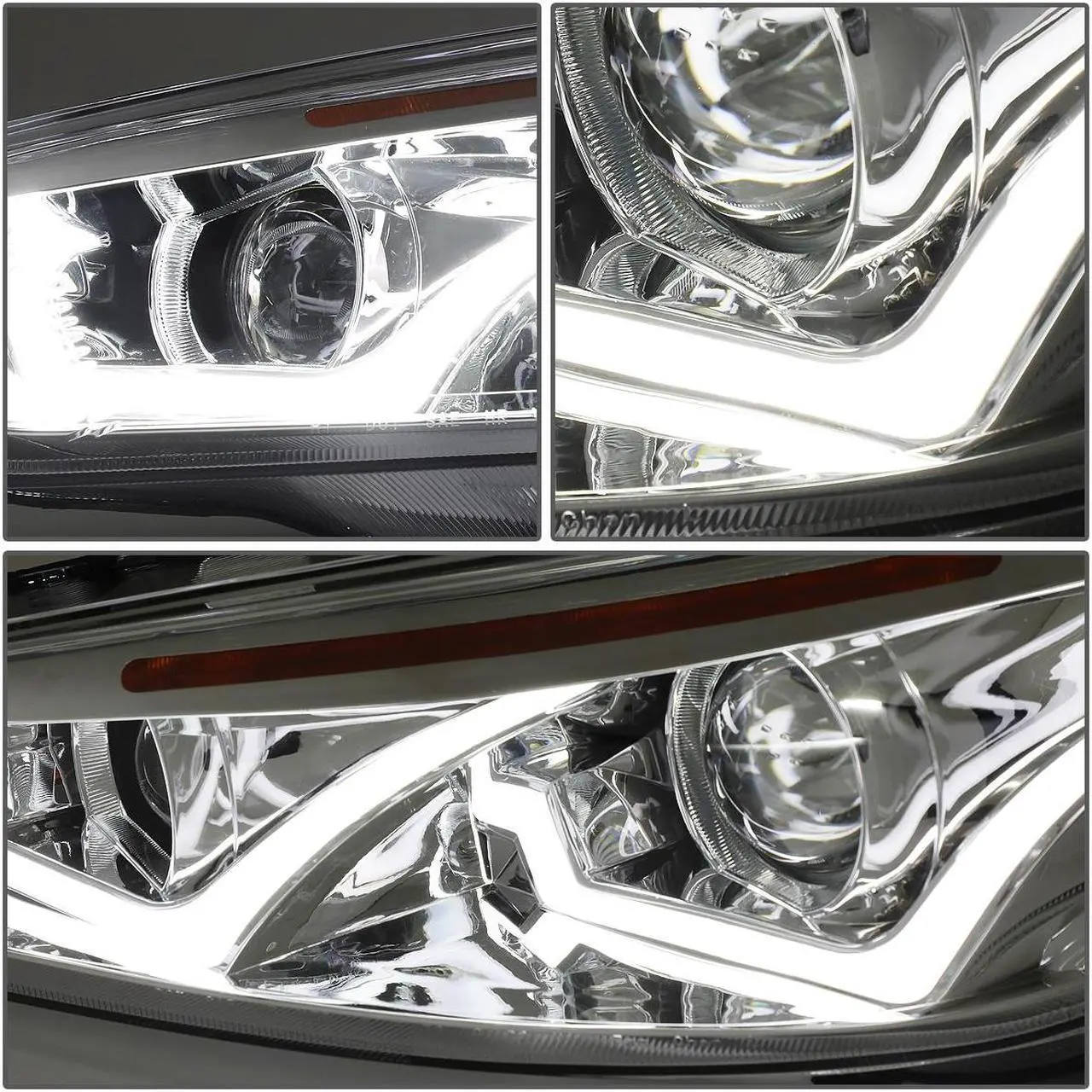 Alt view image 3 of 7 - DNA Motoring HL-HPL-LED-FF16-CH-AM For 2015 to 2018 Focus Dual HALO LED DRL Light Bar+Turn Signal Projector Headlight Chrome Housing Amber Corner Headlamp 16