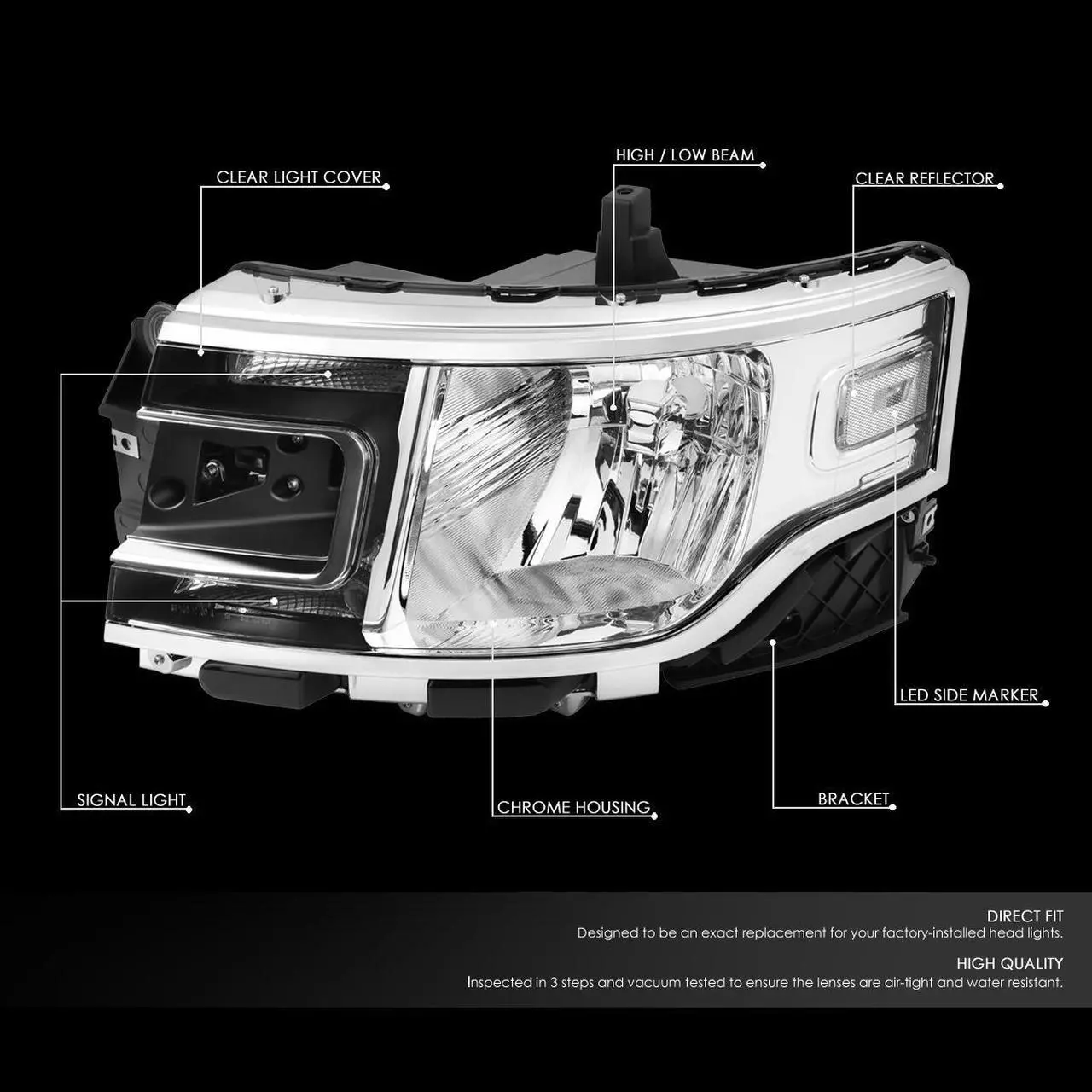 Alt view image 2 of 7 - DNA Motoring HL-FFLEX13-CH For 2013 to 2019 Ford Flex Pair Factory Style Chrome Housing Headlight Headlamps 14 15 16 17 18
