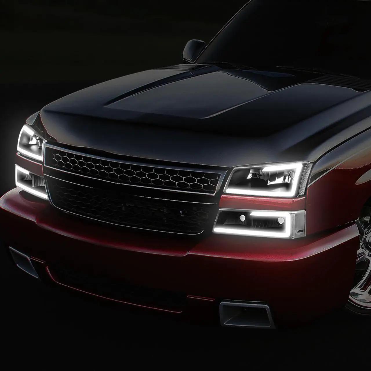 Alt view image 7 of 7 - DNA Motoring HL-LB-CSIL03-BK-CL1 For 2003 to 2007 Chevy Silverado 1500 2500 3500HD Classic Avalanche Pair 3D LED DRL Bar Headlight + Bumper Lamps Black 04 05 06