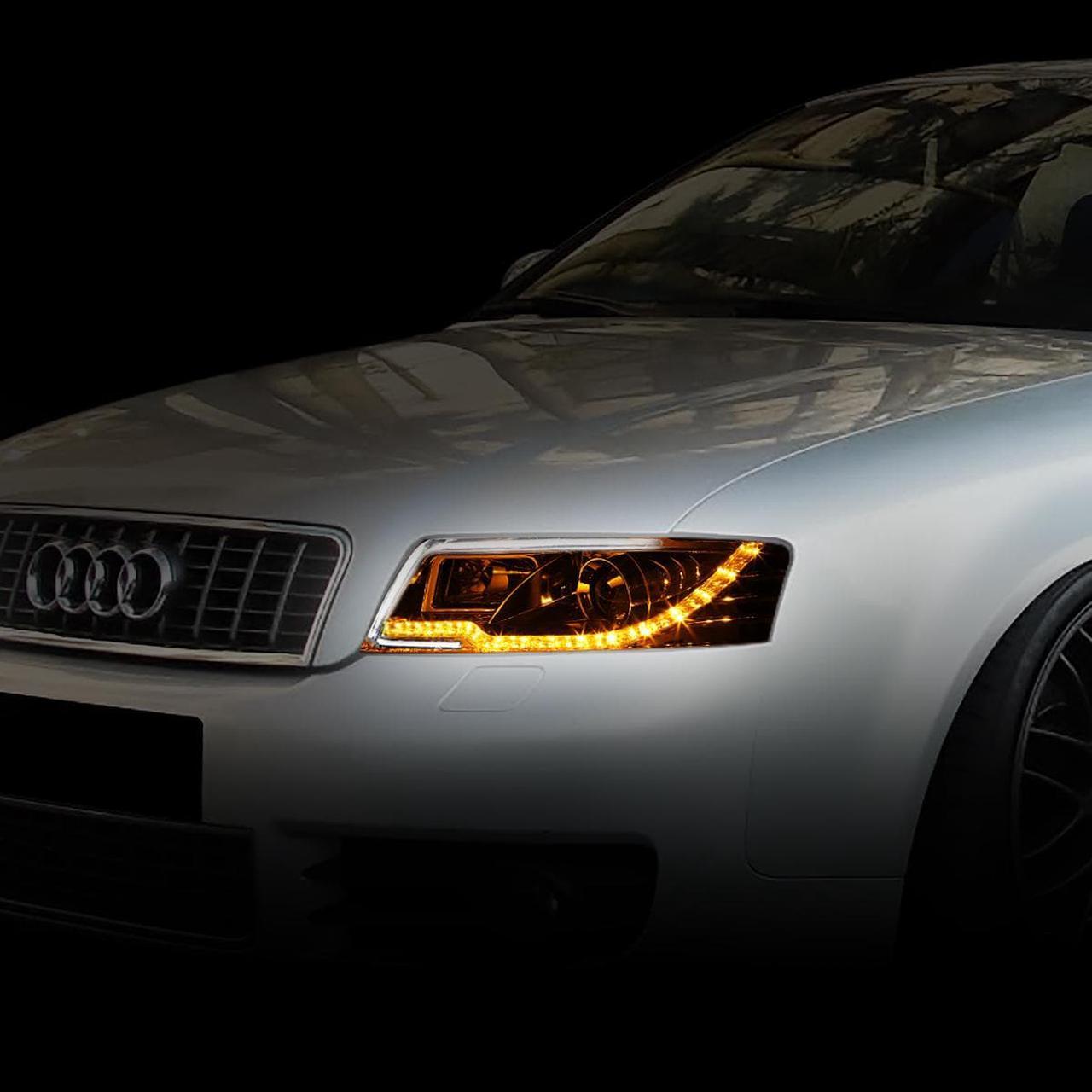 Alt view image 7 of 7 - DNA Motoring HL-HPL-DRL-A402-SM For 2002 to 2005 Audi A4/A4 Quattro B6 Amber LED Turn Signal Strip Projector HeadLight Smoked Housing Headlamp 03 04 Left + Right