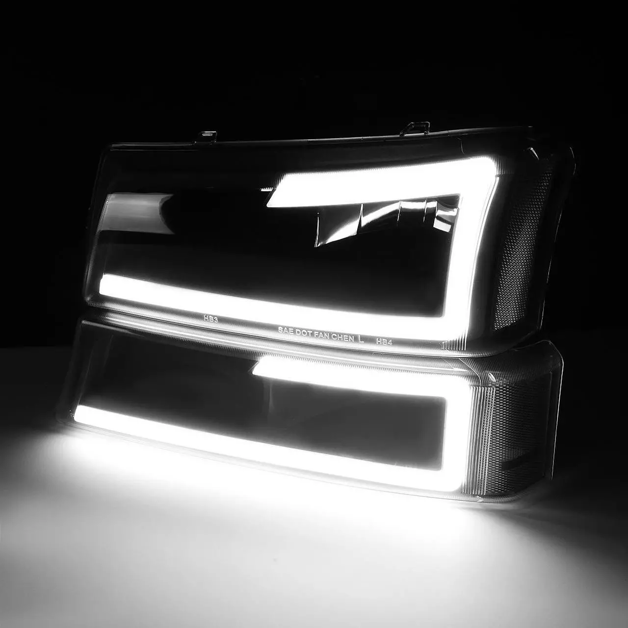 Alt view image 3 of 7 - DNA Motoring HL-LB-CSIL03-BK-CL1 For 2003 to 2007 Chevy Silverado 1500 2500 3500HD Classic Avalanche Pair 3D LED DRL Bar Headlight + Bumper Lamps Black 04 05 06