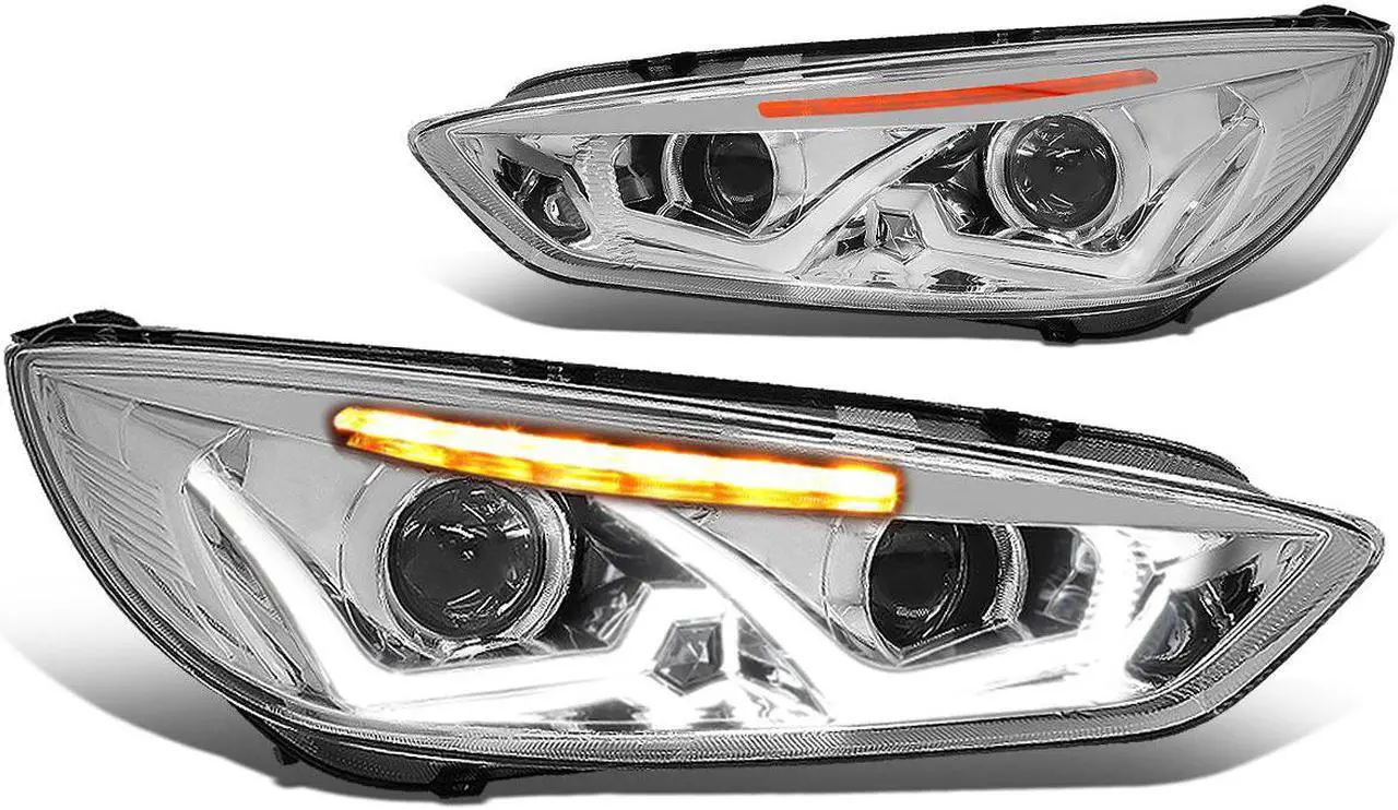 Main image of DNA Motoring HL-HPL-LED-FF16-CH-AM For 2015 to 2018 Focus Dual HALO LED DRL Light Bar+Turn Signal Projector Headlight Chrome Housing Amber Corner Headlamp 16
