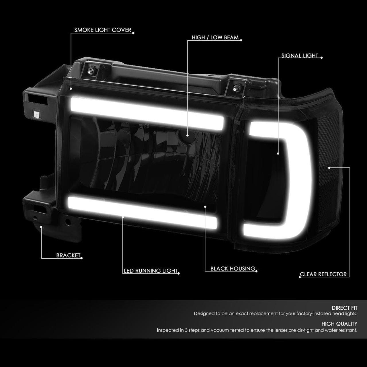 Alt view image 2 of 7 - DNA Motoring HL-LB-F15087-BK-SM-CL1 For 1987 to 1991 Ford F150 F250 F350 Bronco Smoked Housing Clear Corner LED DRL Headlight Headlamps 88 89 90