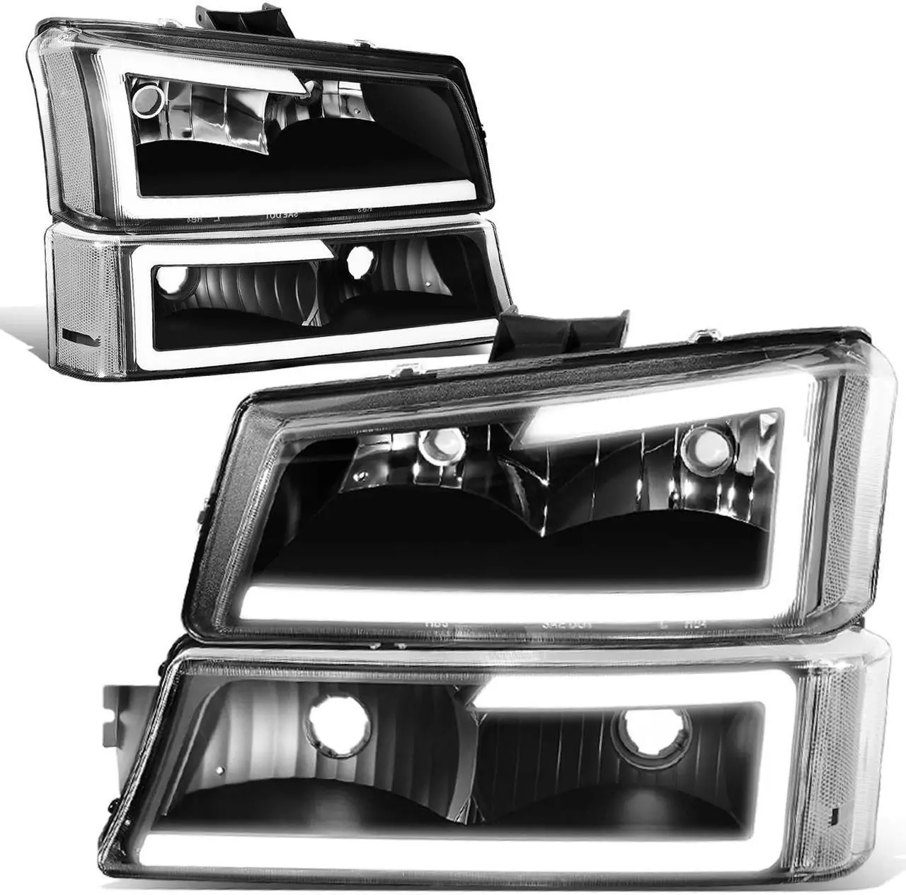 Main image of DNA Motoring HL-LB-CSIL03-BK-CL1 For 2003 to 2007 Chevy Silverado 1500 2500 3500HD Classic Avalanche Pair 3D LED DRL Bar Headlight + Bumper Lamps Black 04 05 06