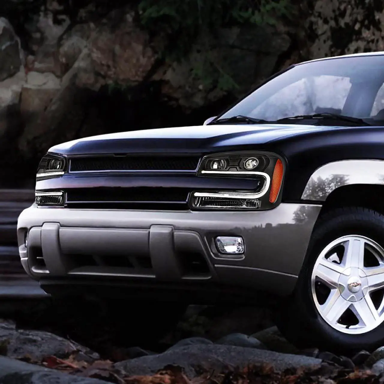 Alt view image 5 of 5 - DNA Motoring HL-HPL-CTR02-BK-AM For 2002 to 2009 Chevy Trailblazer LED Daytime Running Projector Headlight Black Housing Amber Corner Headlamp 03 04 05 06 07 08 Left + Right