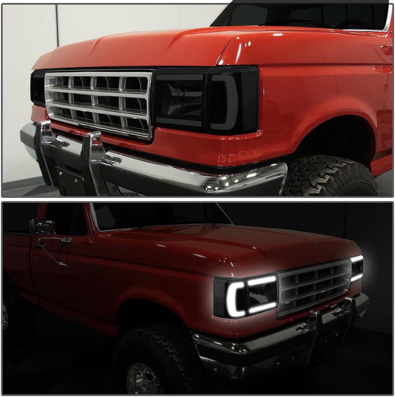 Alt view image 7 of 7 - DNA Motoring HL-LB-F15087-BK-SM-CL1 For 1987 to 1991 Ford F150 F250 F350 Bronco Smoked Housing Clear Corner LED DRL Headlight Headlamps 88 89 90
