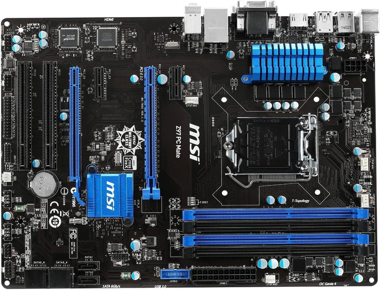 Alt view image 8 of 9 - MSI Z97 PC Mate LGA 1150 Intel Z97 HDMI SATA 6Gb/s USB 3.0 ATX Intel Motherboard