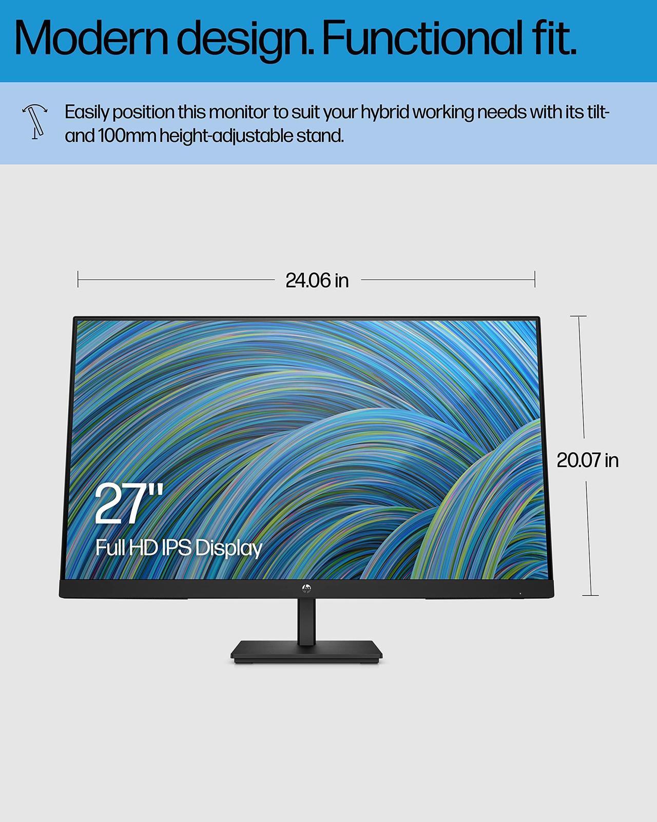 Alt view image 10 of 13 - HP 27h 27" Full HD IPS 75Hz Desktop Monitor Black 737K9AA