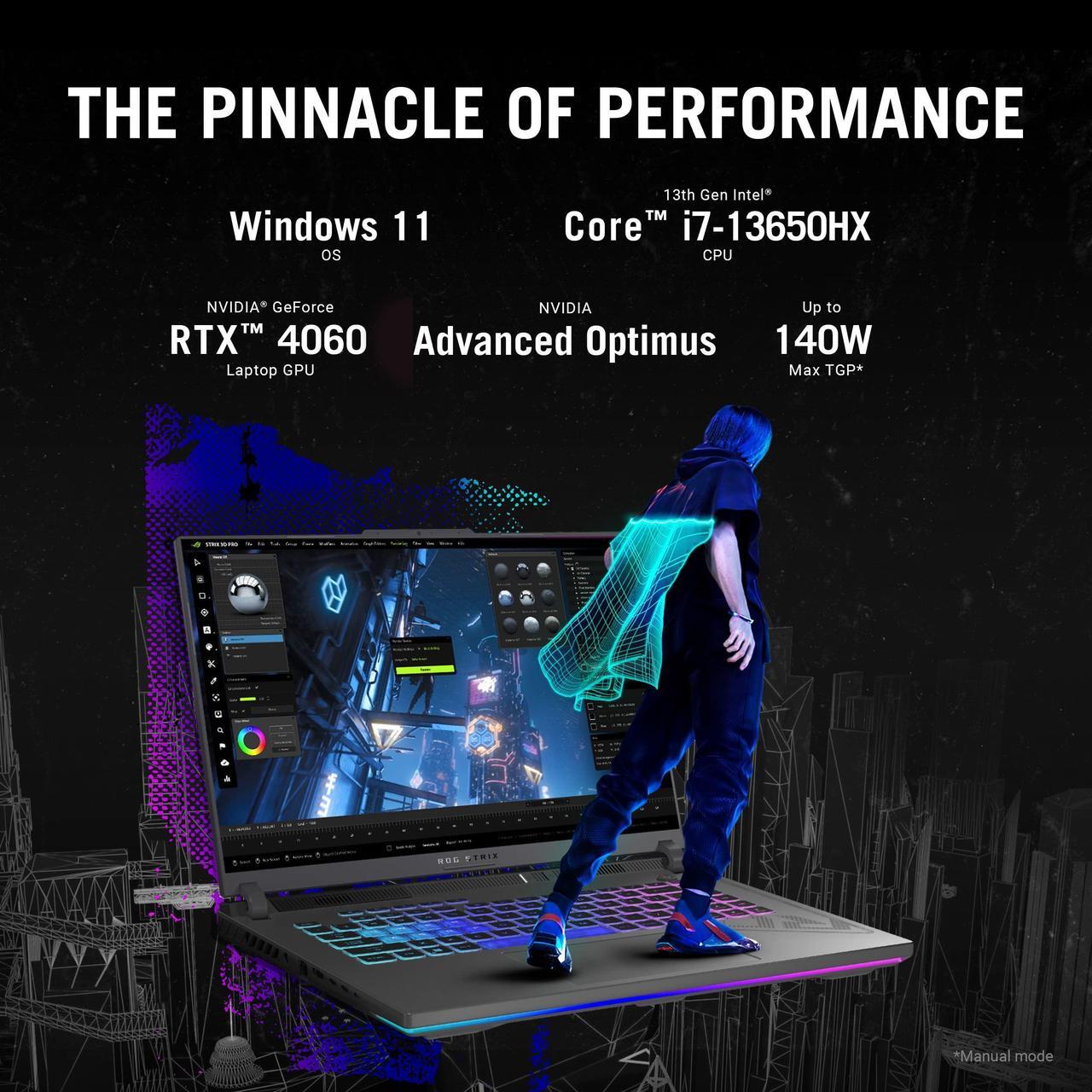 Alt view image 9 of 14 - ASUS ROG Strix G16 (2023) Gaming Laptop, 16 16:10 FHD 165Hz, GeForce RTX 4060, Intel Core i7-13650HX, 16GB DDR5, 512GB PCIe SSD, Wi-Fi 6E, Windows 11, G614JV-AS73