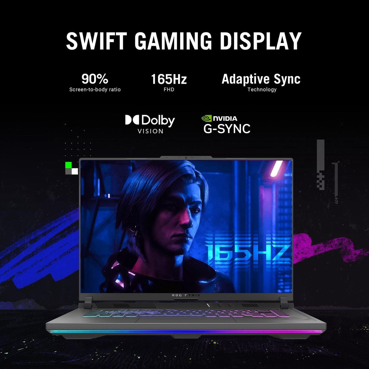 Alt view image 12 of 14 - ASUS ROG Strix G16 (2023) Gaming Laptop, 16 16:10 FHD 165Hz, GeForce RTX 4060, Intel Core i7-13650HX, 16GB DDR5, 512GB PCIe SSD, Wi-Fi 6E, Windows 11, G614JV-AS73