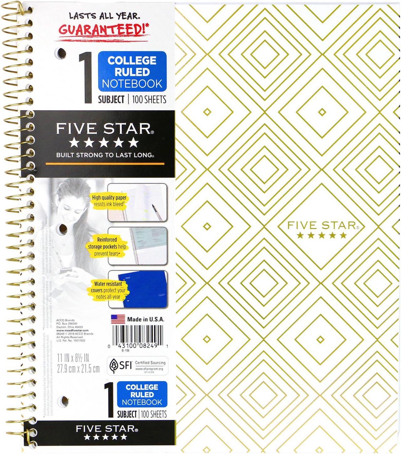 Alt view image 2 of 3 - Five Star 1-Subject Spiral Notebook [College Ruled]: 8-1/2 in. x 11 in. (White)