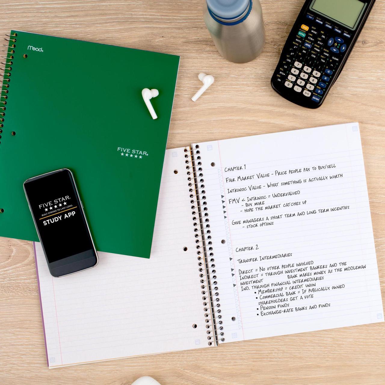 Alt view image 7 of 7 - Five Star 5-Subject Spiral Notebook [College Ruled]: 8 in. x 0.319 yds. (Blue)