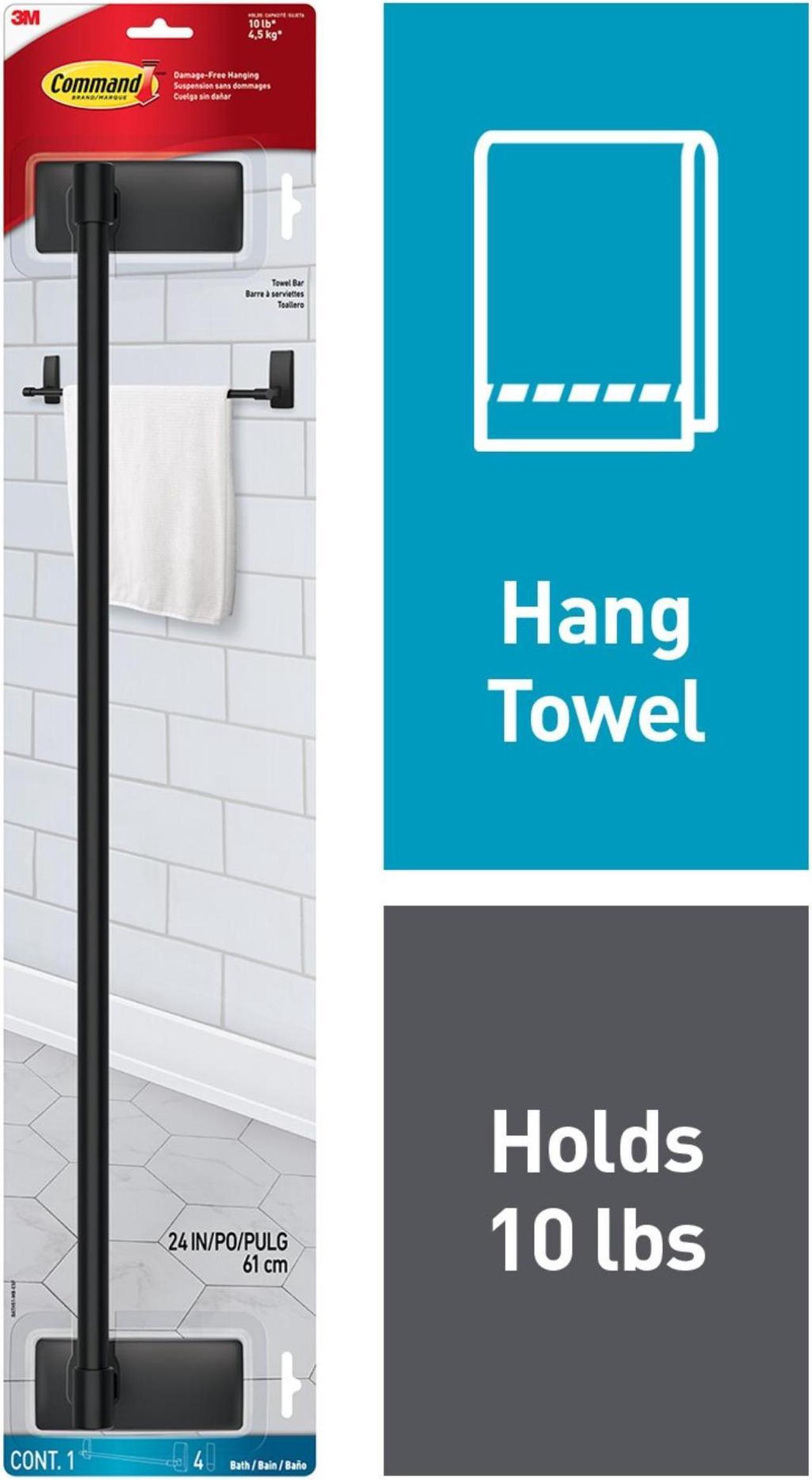 Alt view image 5 of 7 - Command Bath Towel Bar [Removable]: 24 in. width (Matte Black) *4 strips