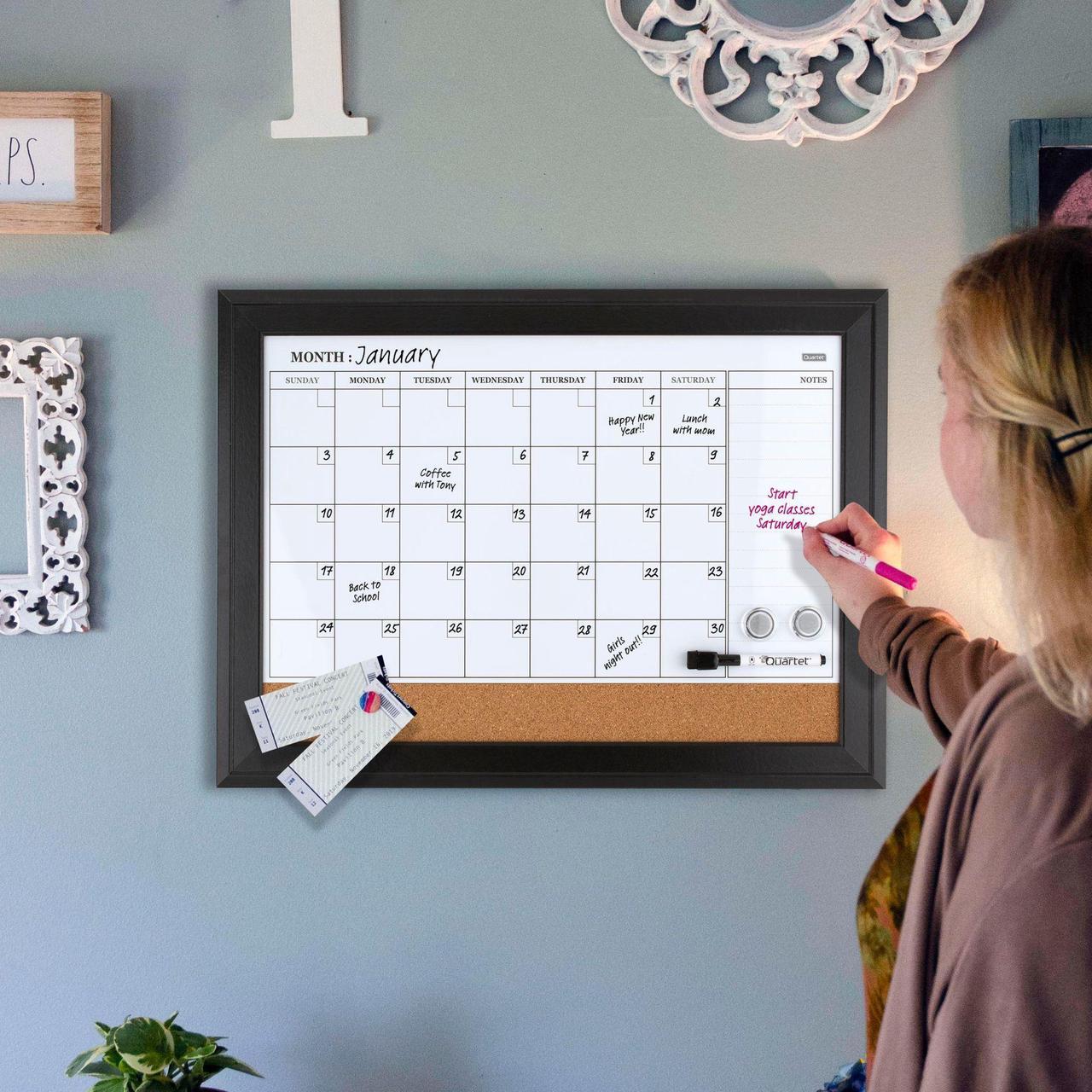 Alt view image 19 of 20 - Quartet Combination Magnetic Whiteboard Calendar & Corkboard 23x17 Black