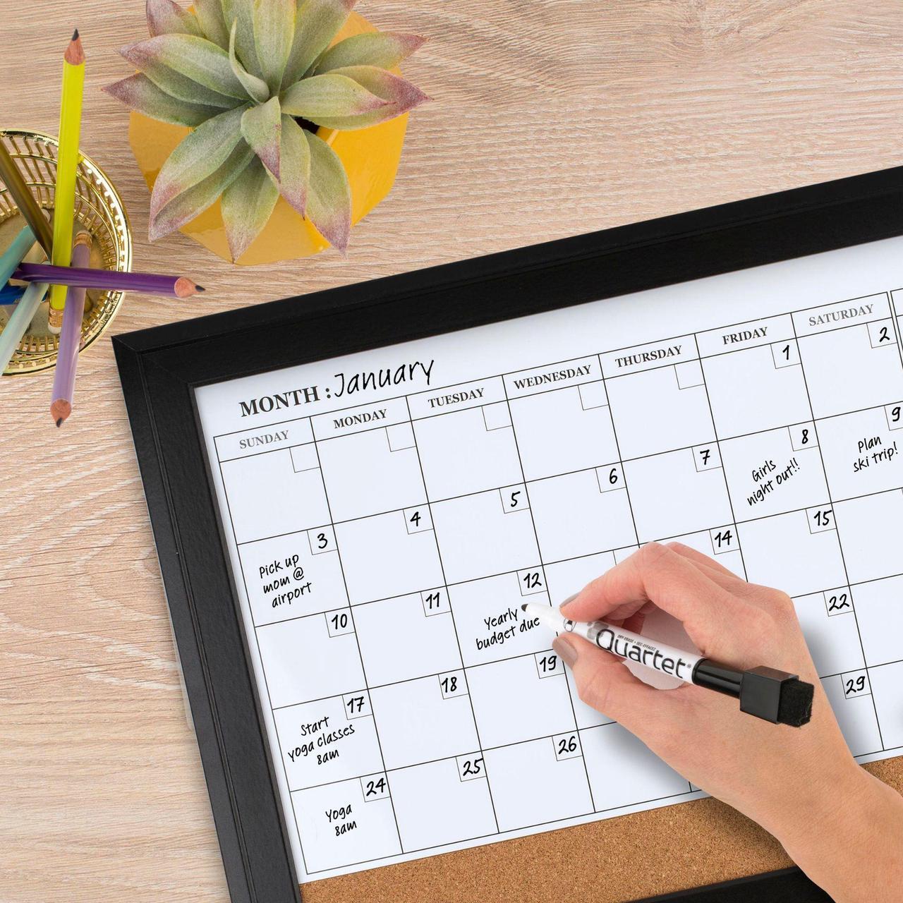 Alt view image 20 of 20 - Quartet Combination Magnetic Whiteboard Calendar & Corkboard 23x17 Black