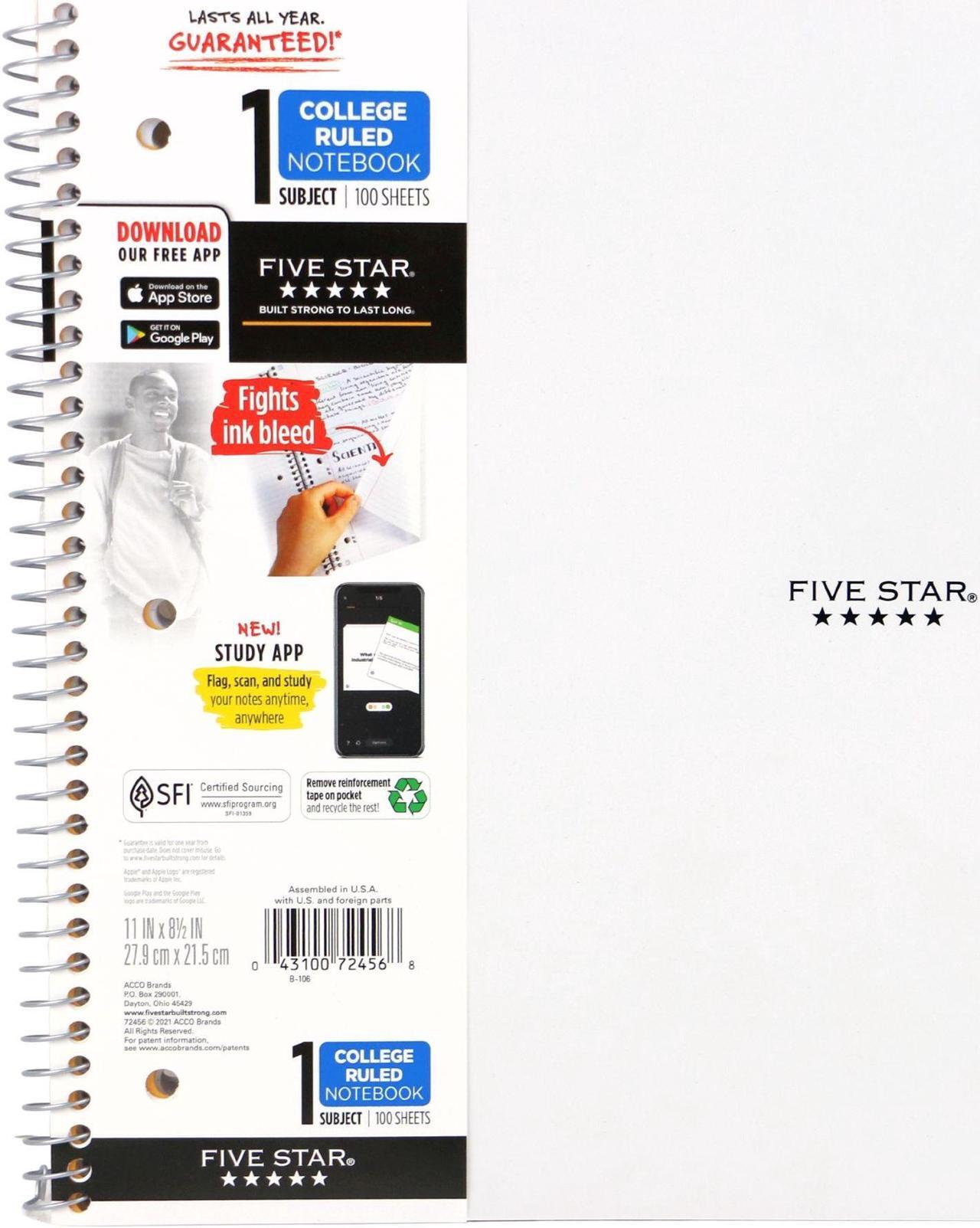 Main image of Five Star 1-Subject Spiral Notebook [College Ruled]: 8-1/2 in. x 11 in. (White)