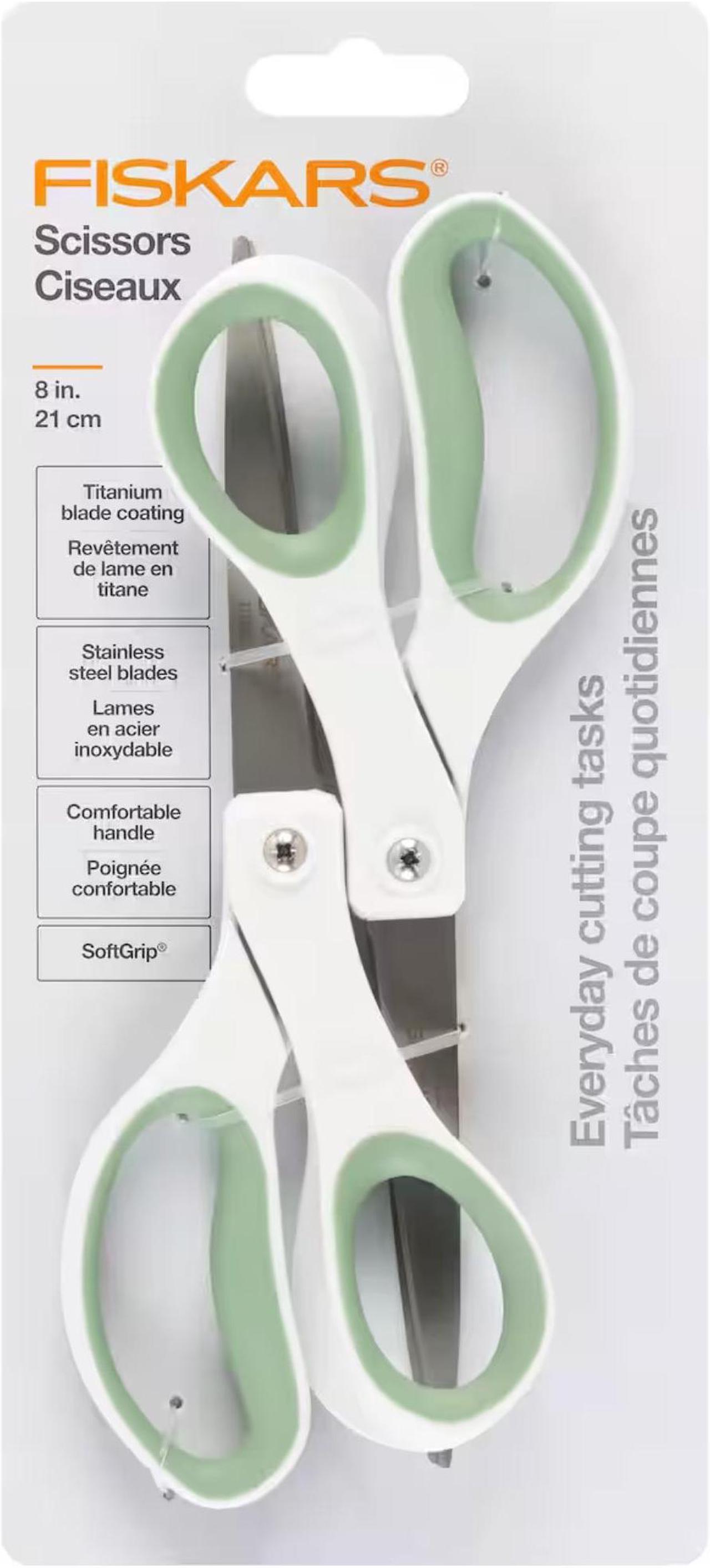 Main image of Fiskars Everyday Titanium Scissors [SoftGrip]: 8 in. / 2-pack (White and Green) - OEM