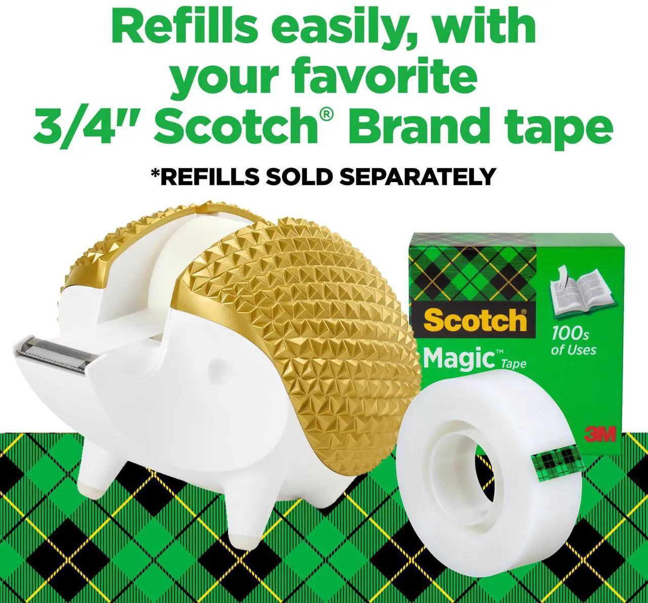 Alt view image 7 of 7 - Scotch Gold Hedgehog Desktop Tape Dispenser: 3/4 in. x 300 in. (Gold)
