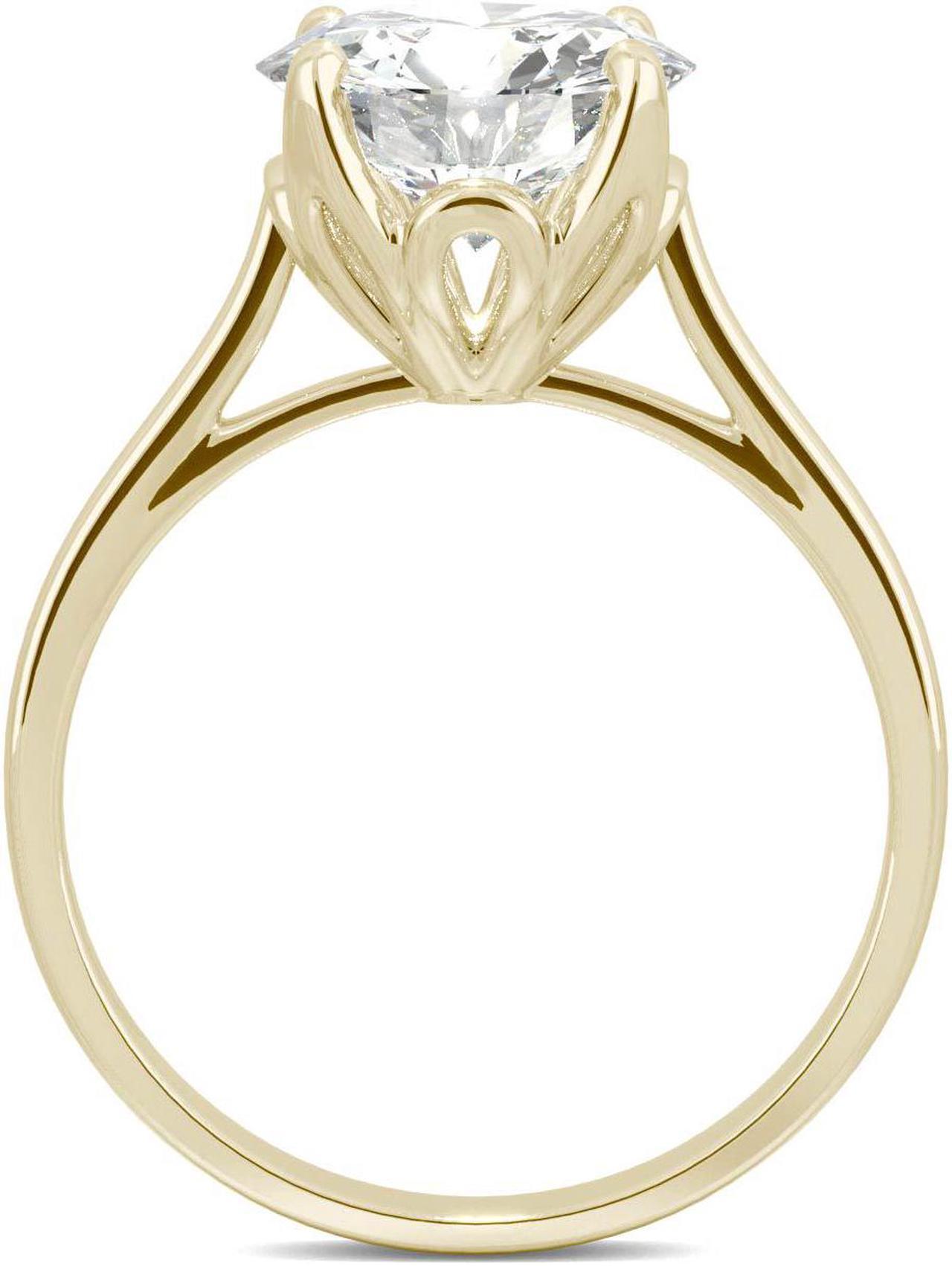 Alt view image 3 of 7 - 14K Yellow Gold Moissanite by Charles & Colvard 9mm Round Engagement Ring-size 7 2.70ct DEW