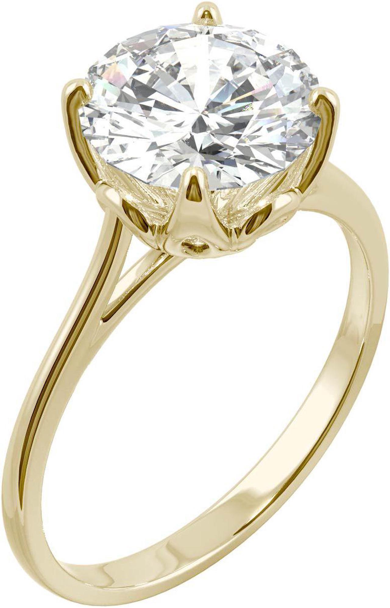 Alt view image 2 of 7 - 14K Yellow Gold Moissanite by Charles & Colvard 9mm Round Engagement Ring-size 7 2.70ct DEW