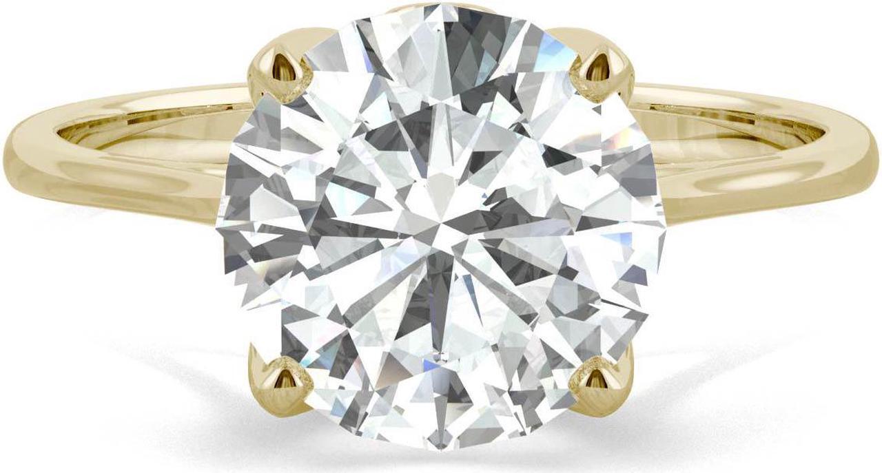 Alt view image 4 of 7 - 14K Yellow Gold Moissanite by Charles & Colvard 9mm Round Engagement Ring-size 7 2.70ct DEW