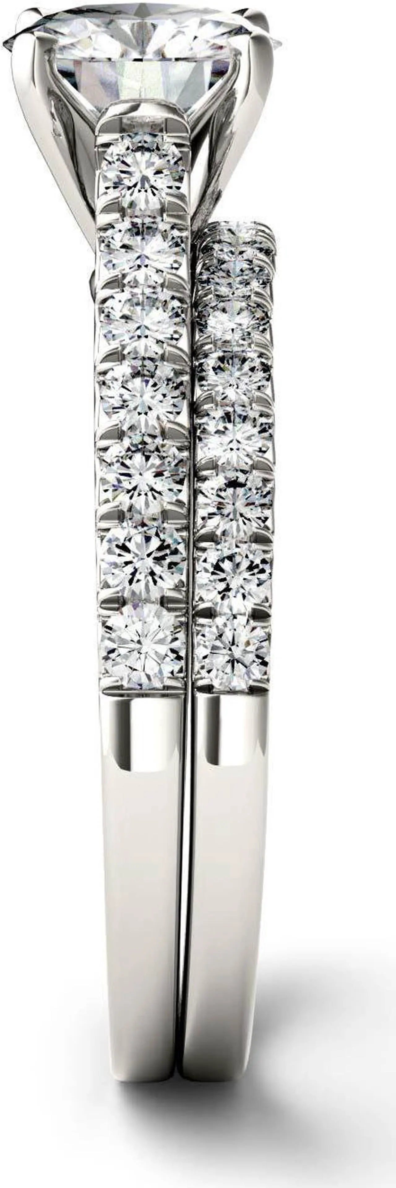 Alt view image 5 of 6 - 14K White Gold Moissanite by Charles & Colvard 6.5mm Round Bridal Set-size 6 1.61cttw DEW