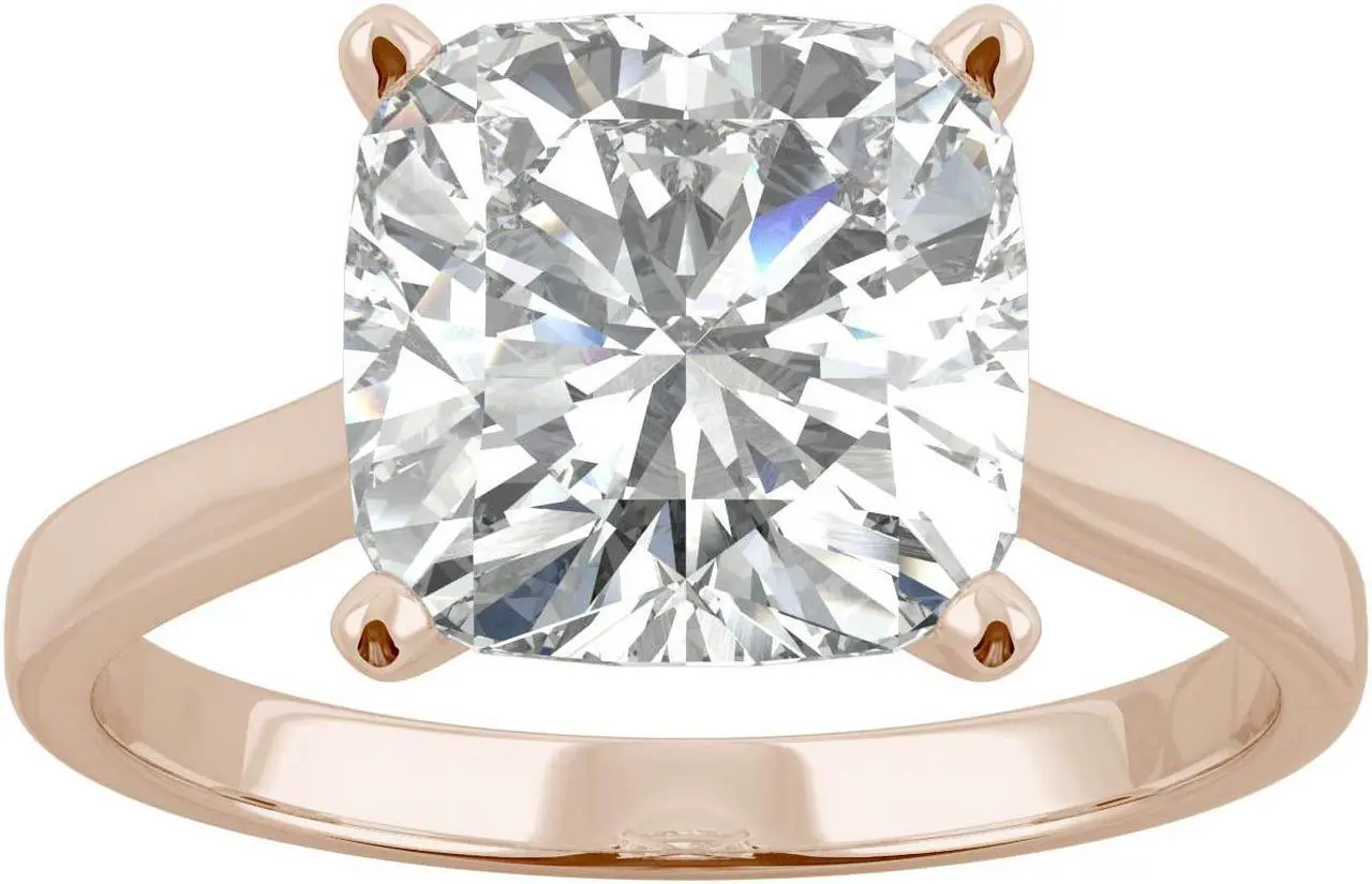 Main image of 14K Rose Gold Moissanite by Charles & Colvard 9.0mm Cushion Solitaire Ring- size 9 3.30ct DEW