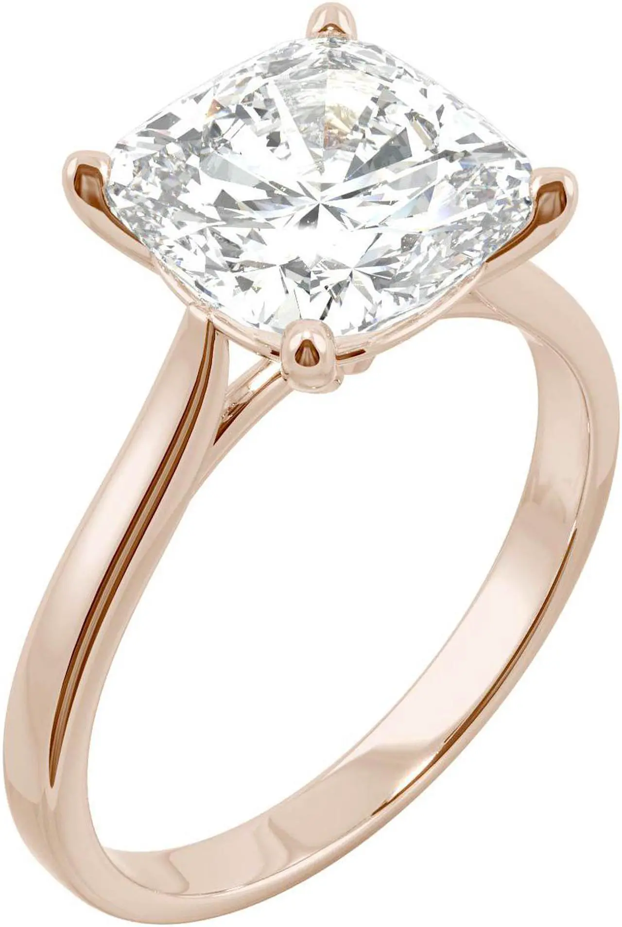 Alt view image 2 of 7 - 14K Rose Gold Moissanite by Charles & Colvard 9.0mm Cushion Solitaire Ring- size 9 3.30ct DEW