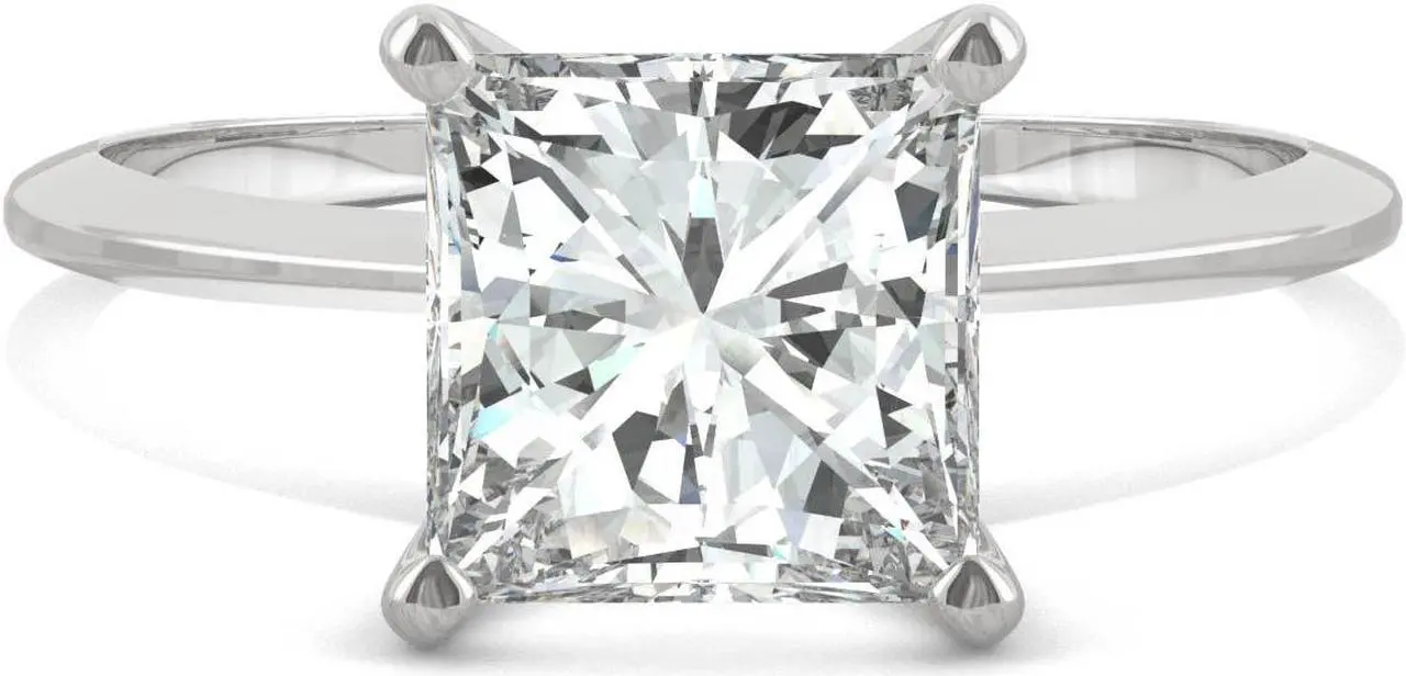 Alt view image 4 of 7 - 14K White Gold Moissanite by Charles & Colvard 7mm Princess Cut Engagement Ring-size 5 1.92ct DEW