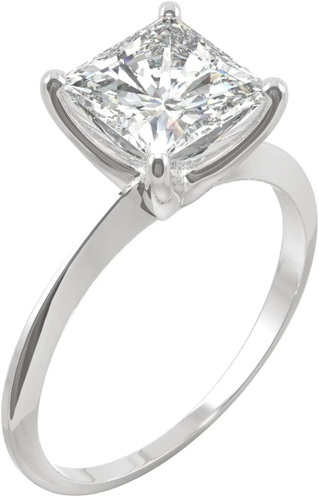 Alt view image 2 of 7 - 14K White Gold Moissanite by Charles & Colvard 7mm Princess Cut Engagement Ring-size 5 1.92ct DEW