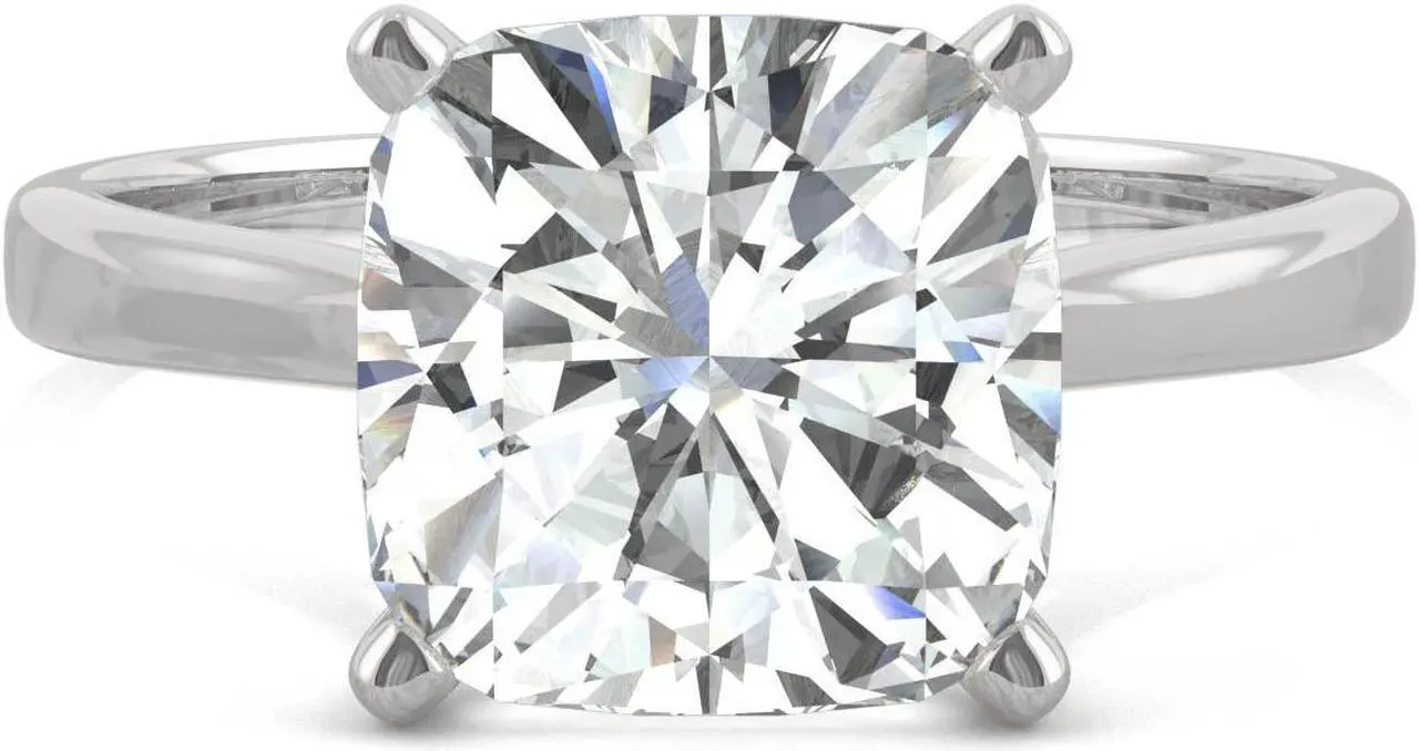 Alt view image 4 of 7 - 14K White Gold Moissanite by Charles & Colvard 9.0mm Cushion Solitaire Ring- size 9 3.30ct DEW