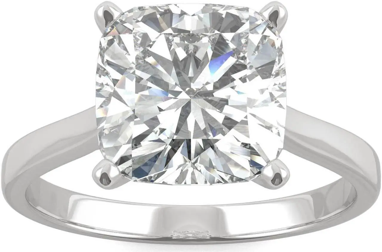 Main image of 14K White Gold Moissanite by Charles & Colvard 9.0mm Cushion Solitaire Ring- size 9 3.30ct DEW