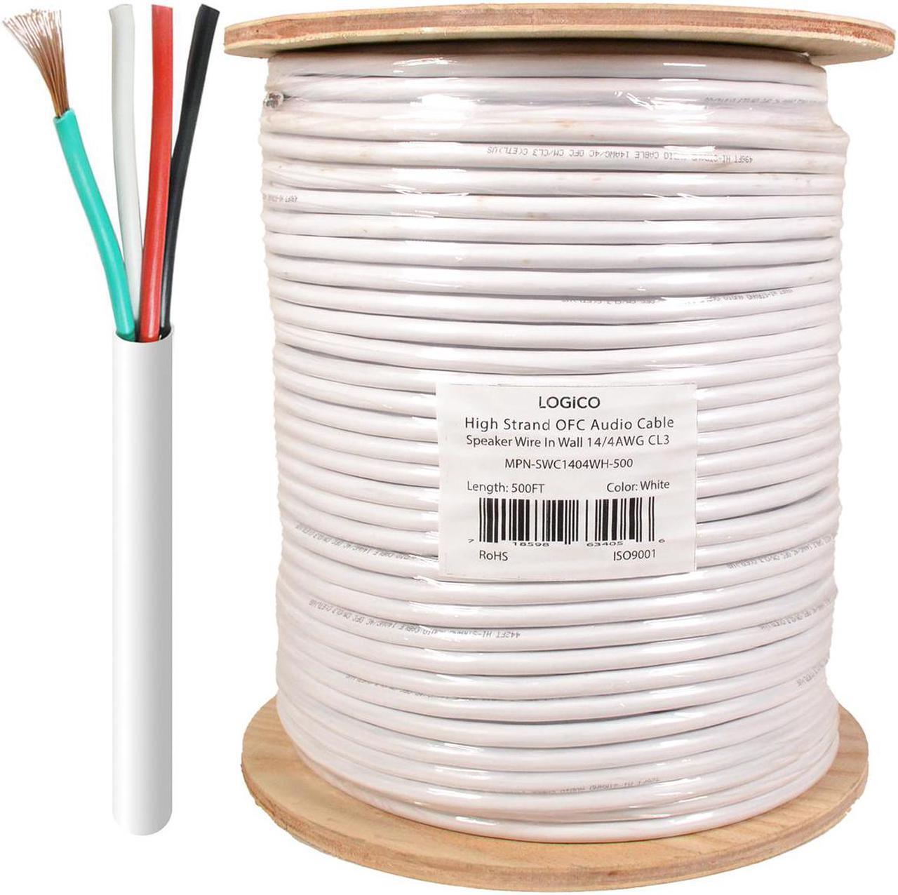 Main image of In Wall Audio Speaker Cable Wire 14/4 Gauge/AWG OFC Pure Copper 500ft White