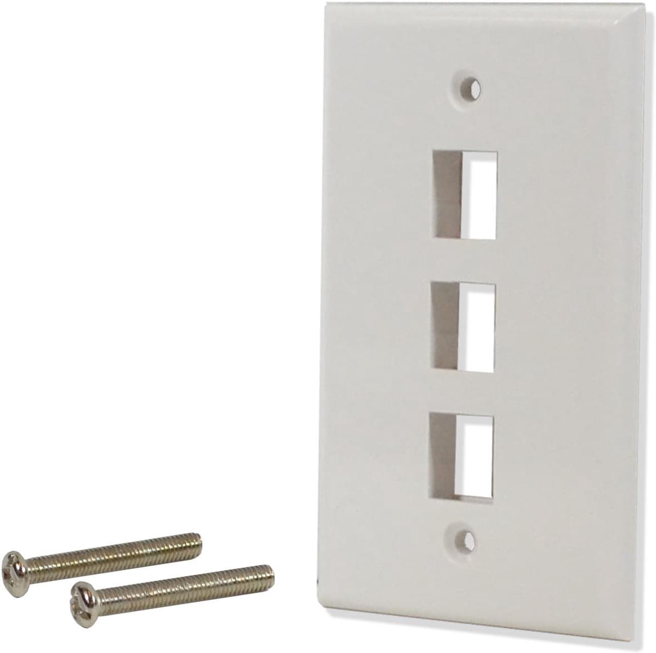 Main image of 25 Pack Lot 3 port Hole Keystone Jack Wall Plate Smooth Surface White