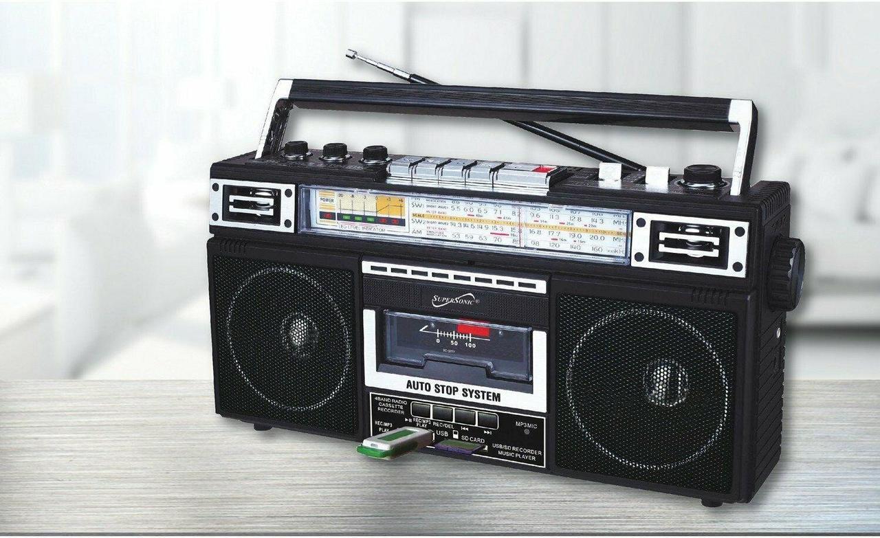 Alt view image 5 of 14 - Supersonic SC-3201BT-BK 4 Band Radio & Cassette Player + Cassette To Mp3 Converter & Bluetooth (Black)