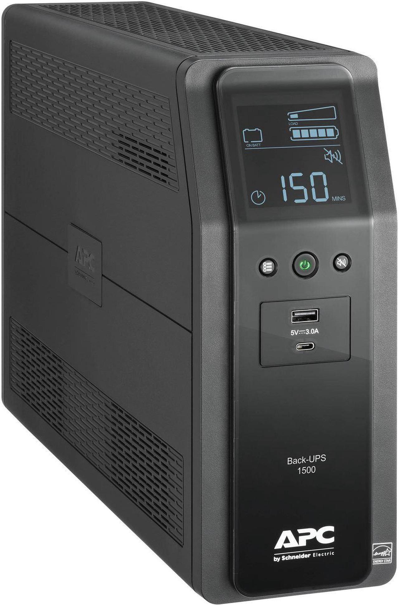 Alt view image 9 of 11 - APC BN1500M2 Back-UPS Pro, 1500VA, Tower, 120V, 10 NEMA 5-15R outlets, LCD, 1 USB Type C + 1 USB Type A ports - External - 16 Hour Recharge - 3.10 Minute Stand-by - 120 V Input - 120 V AC Output