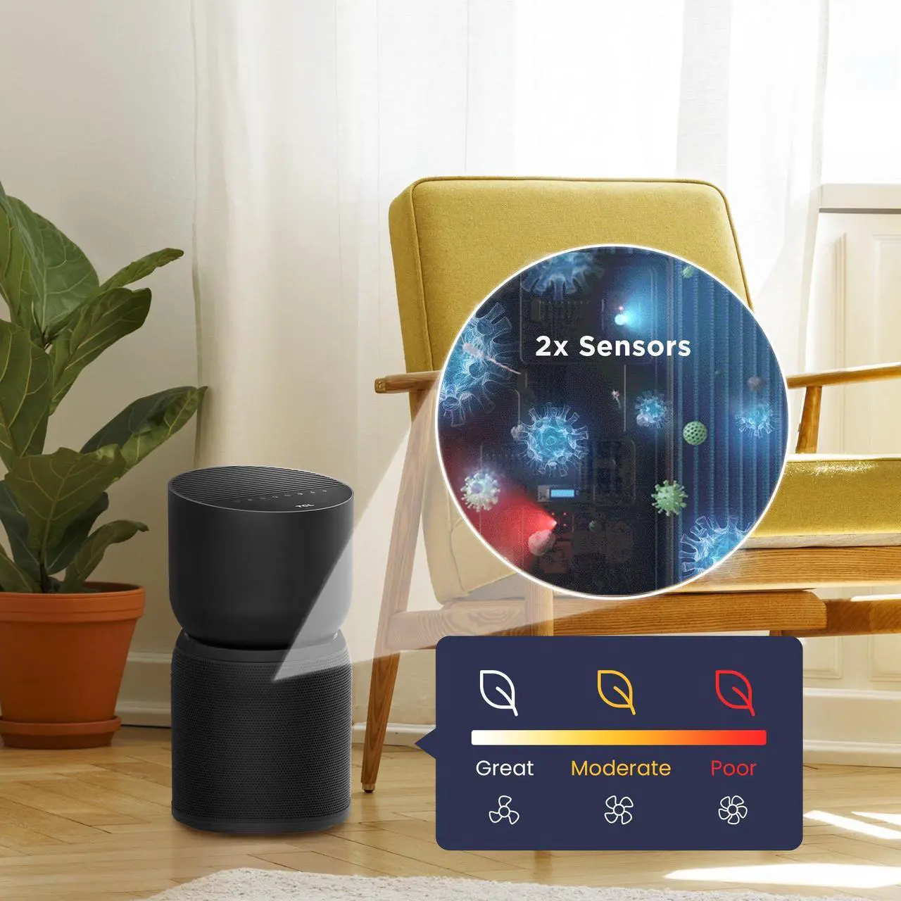 Alt view image 7 of 7 - TCL A315B Breeva A3 Home HEPA H13 Filter Clean Compact Air Purifier 360, Black