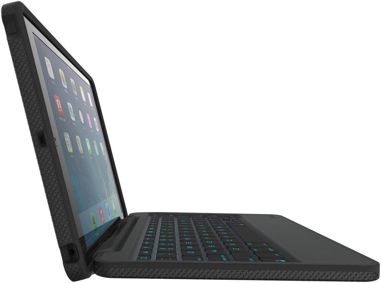 Alt view image 7 of 7 - ZAGG Rugged Book Case Durable Hinged with Detachable Backlit Keyboard for iPad Air 2 - Black (ID6RGK-BB0)