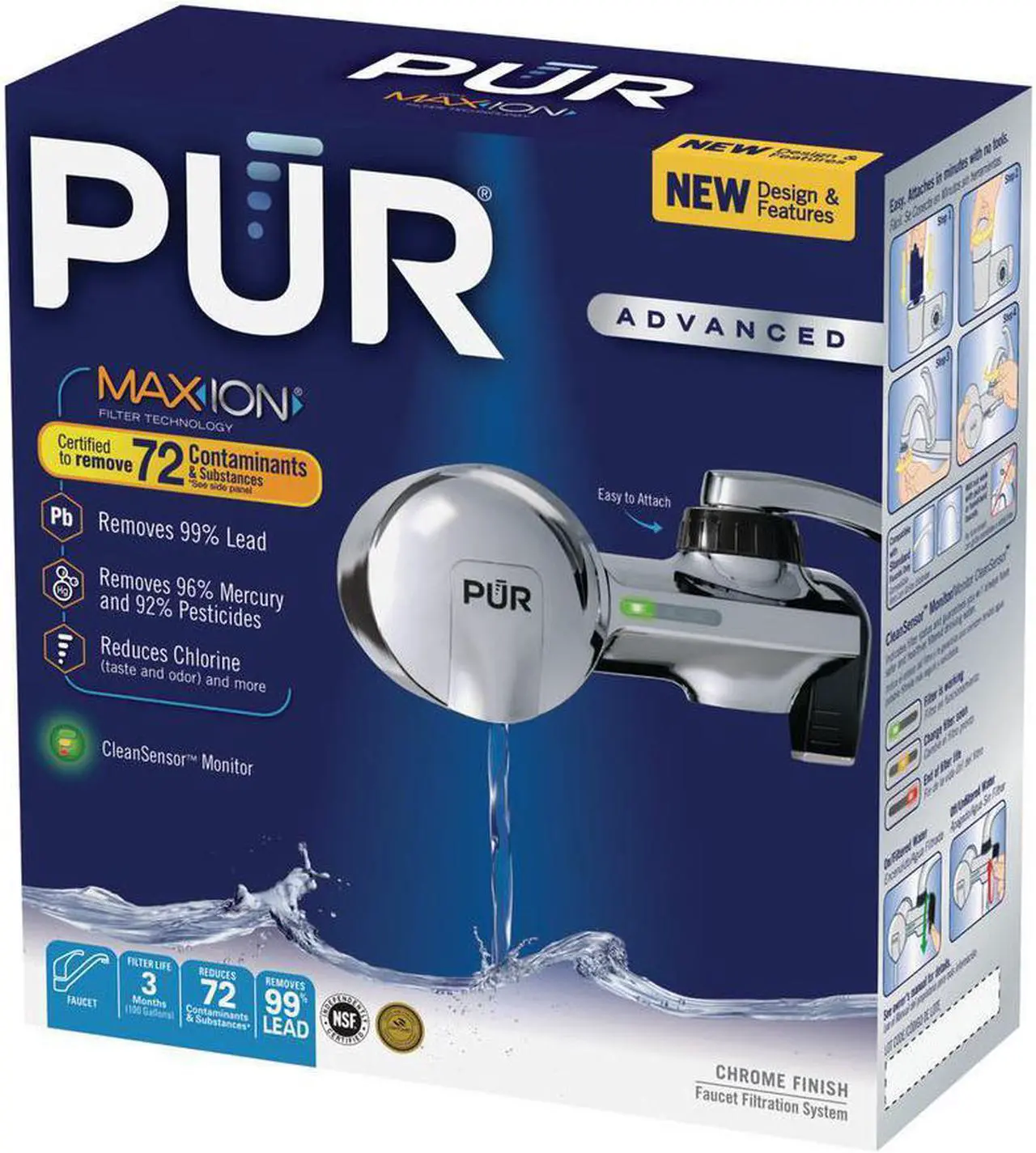 Alt view image 4 of 13 - PUR PFM400H Advanced Chrome Horizontal Water Filtration Faucet Mount with 1 Mineral Clear Filter,100 gal