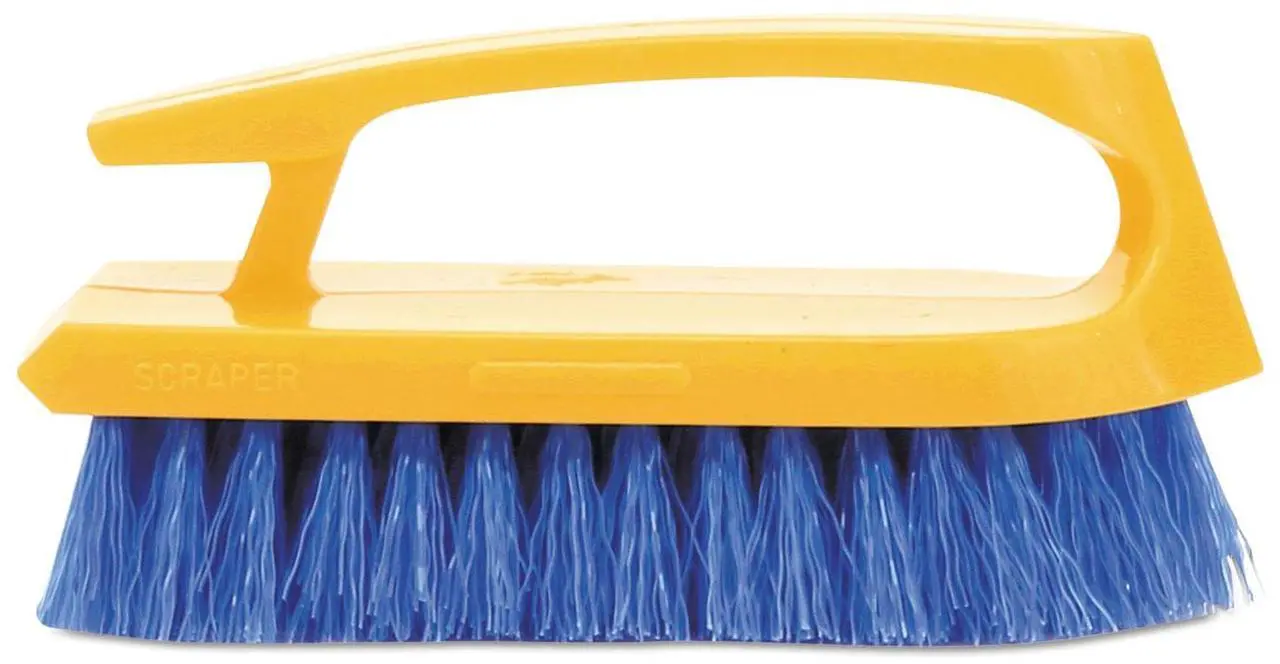 Main image of Rubbermaid Commercial Long Handle Scrub Brush 6" Brush Yellow Plastic Handle/Blue Bristles 6482COB