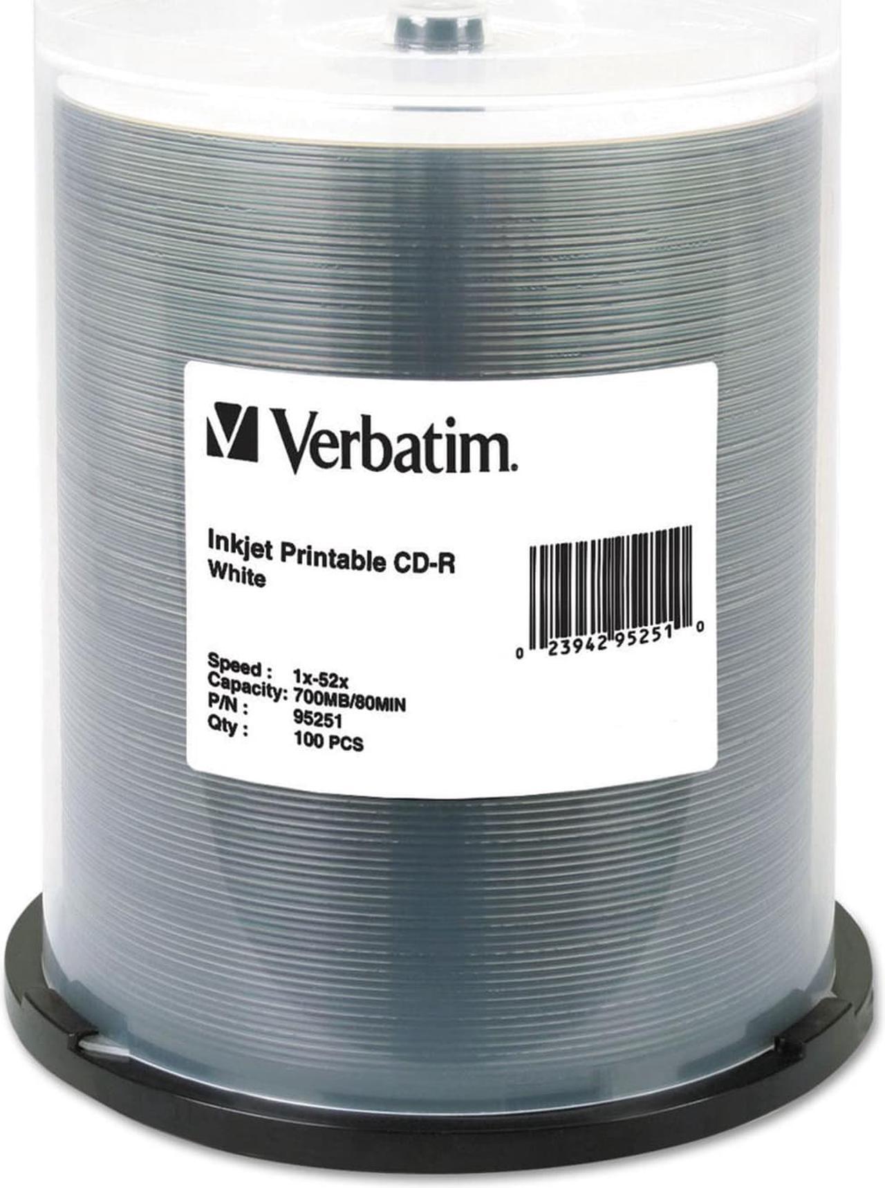 Alt view image 2 of 5 - Verbatim CD-R 700MB 52X White Inkjet Printable - 100pk Spindle