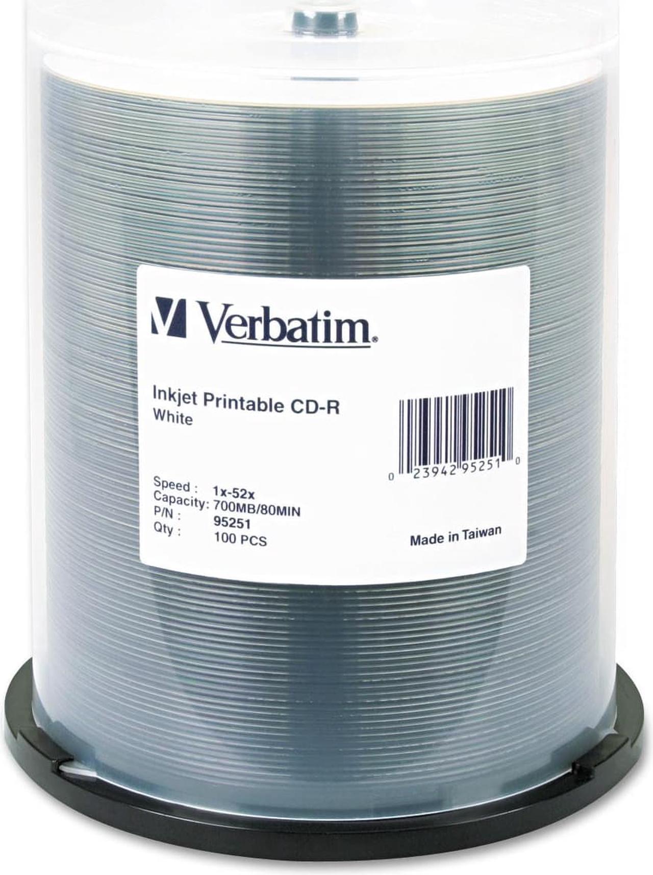 Alt view image 4 of 5 - Verbatim CD-R 700MB 52X White Inkjet Printable - 100pk Spindle
