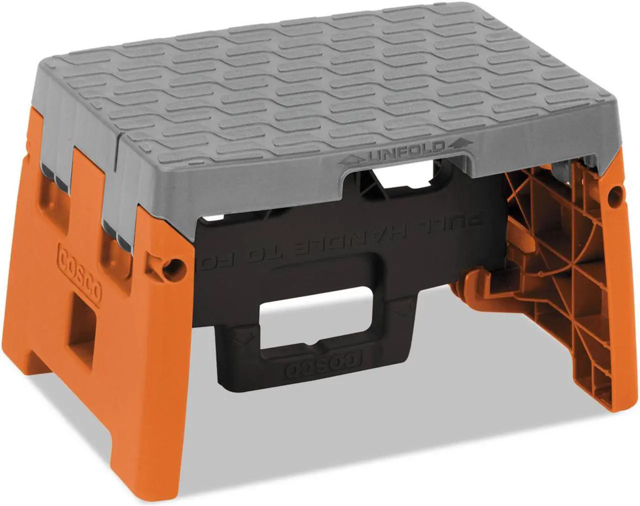 Main image of Cosco 11903BGO1E One-Step Folding Step Stool, 300 Lb, 8 1/2 Inch Working Height, Orange/Gray