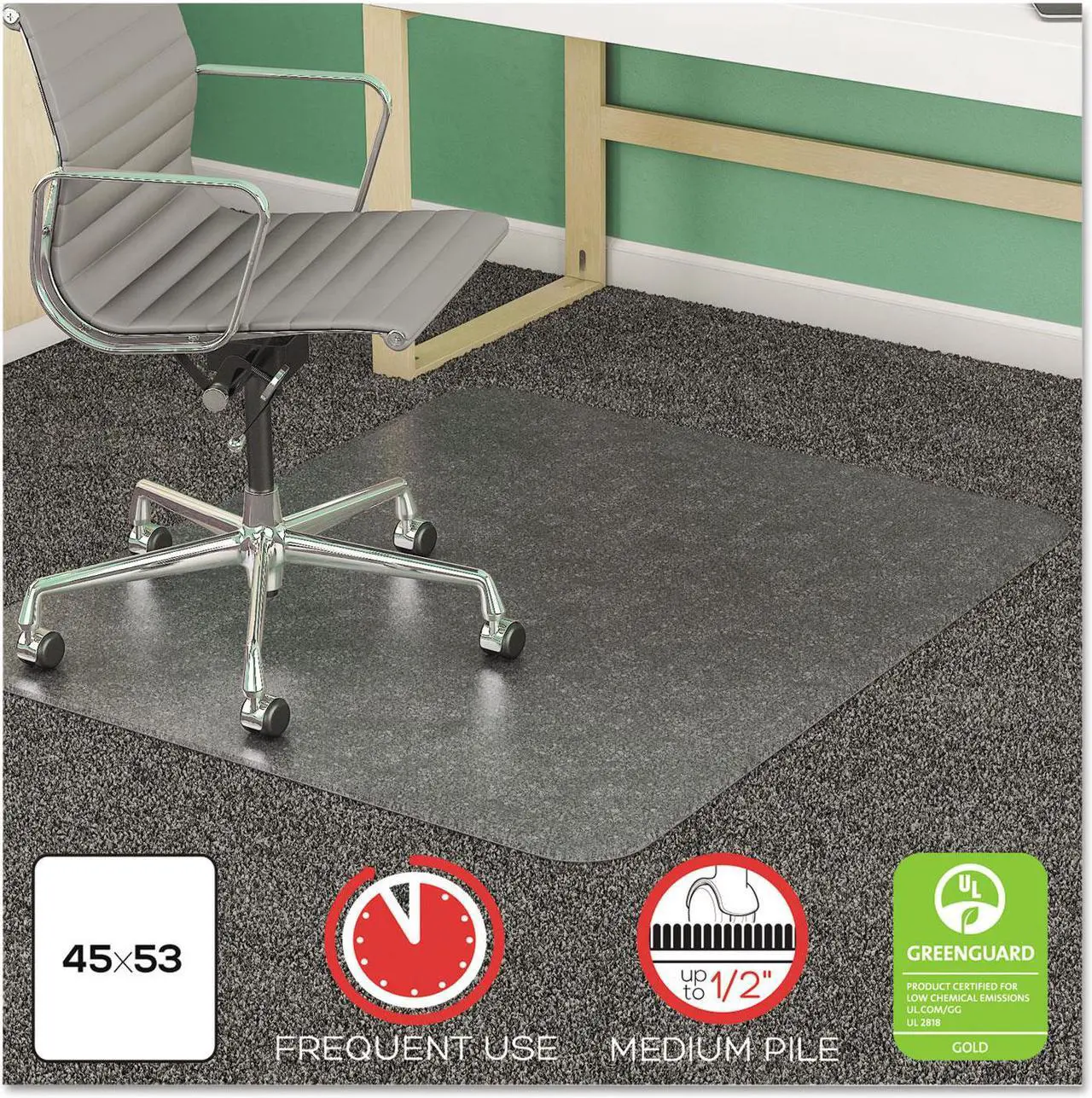 Alt view image 8 of 14 - Deflecto SuperMat Frequent Use Chair Mat Medium Pile Carpet Beveled 36 x 48 Black CM14142BLK